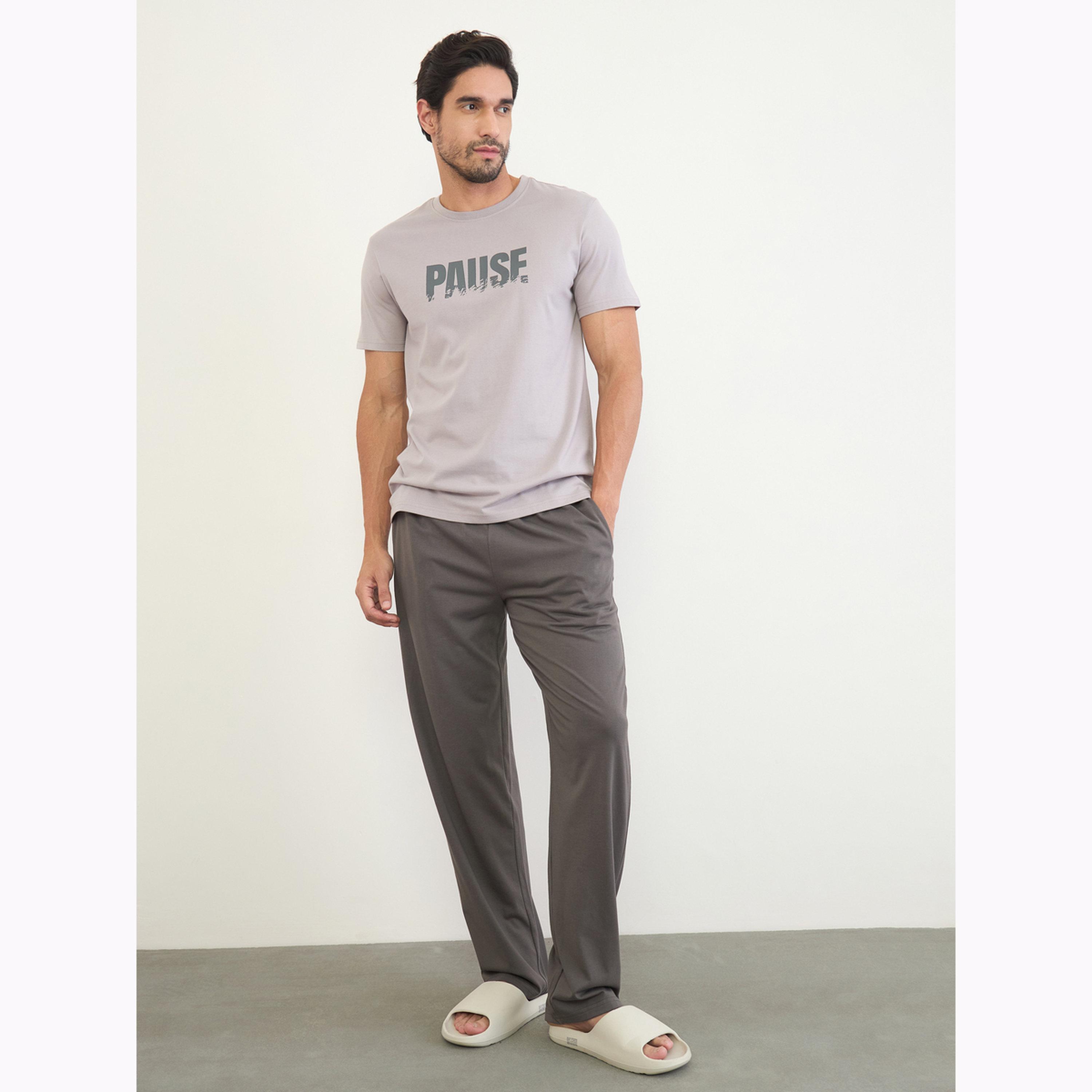 Styli Men Grey Graphic Print T-Shirt and Pyjama Set-men-clothing-nightwear-sets-image-1