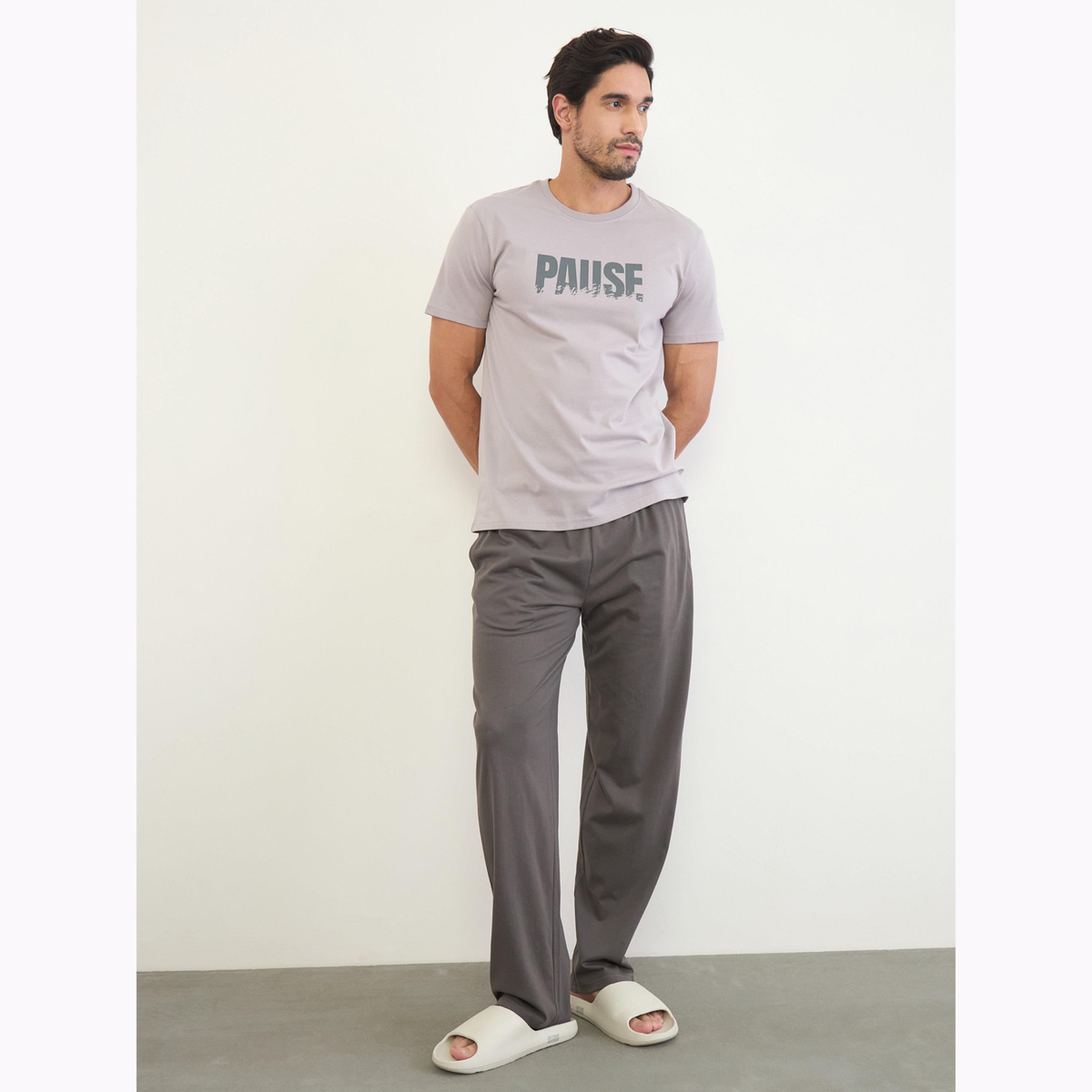 Styli Men Grey Graphic Print T-Shirt and Pyjama Set-men-clothing-nightwear-sets-image-5