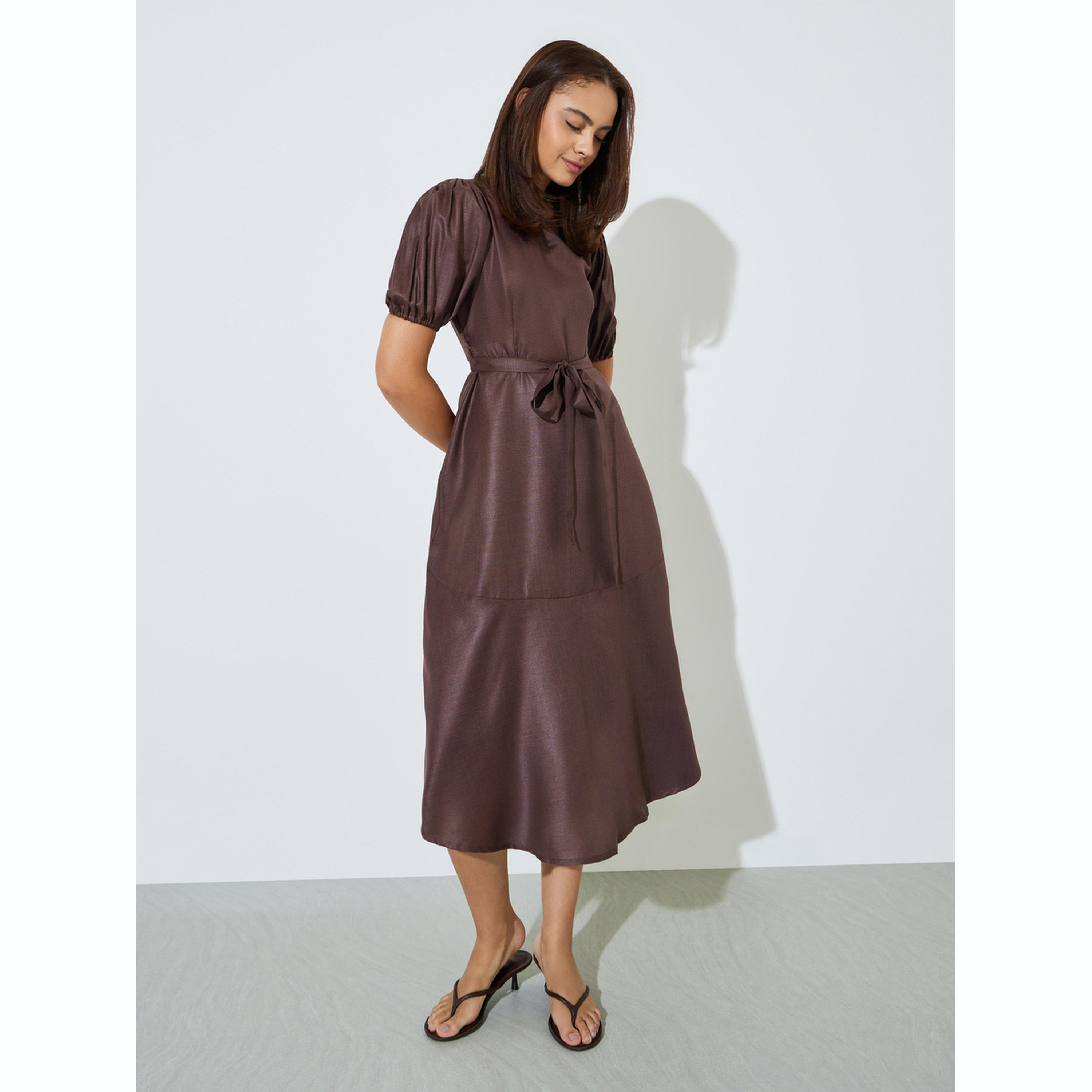 فستان ميدي بحافة واسعة وأكمام منفوخة-women-clothing-dresses-image-2