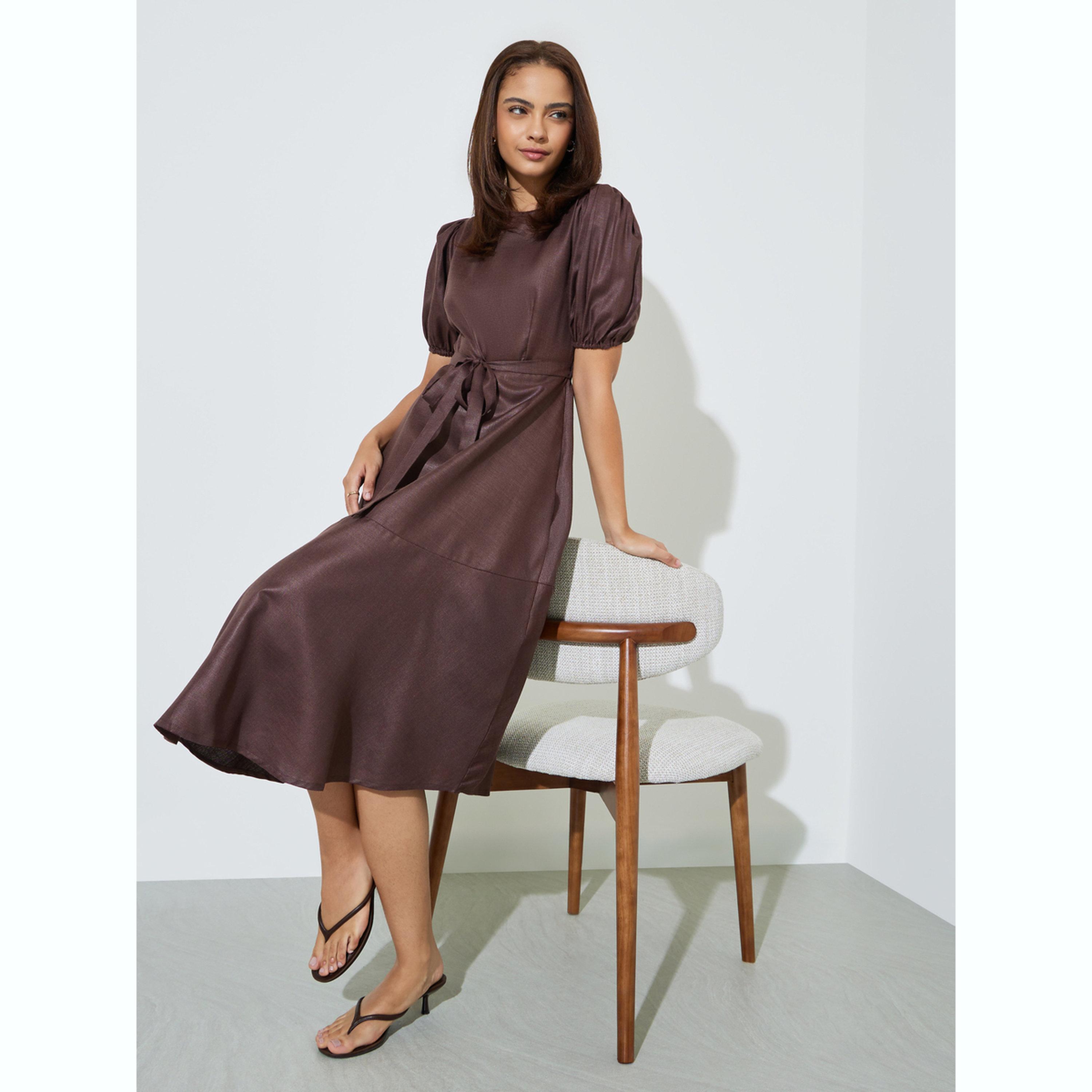 فستان ميدي بحافة واسعة وأكمام منفوخة-women-clothing-dresses-image-3