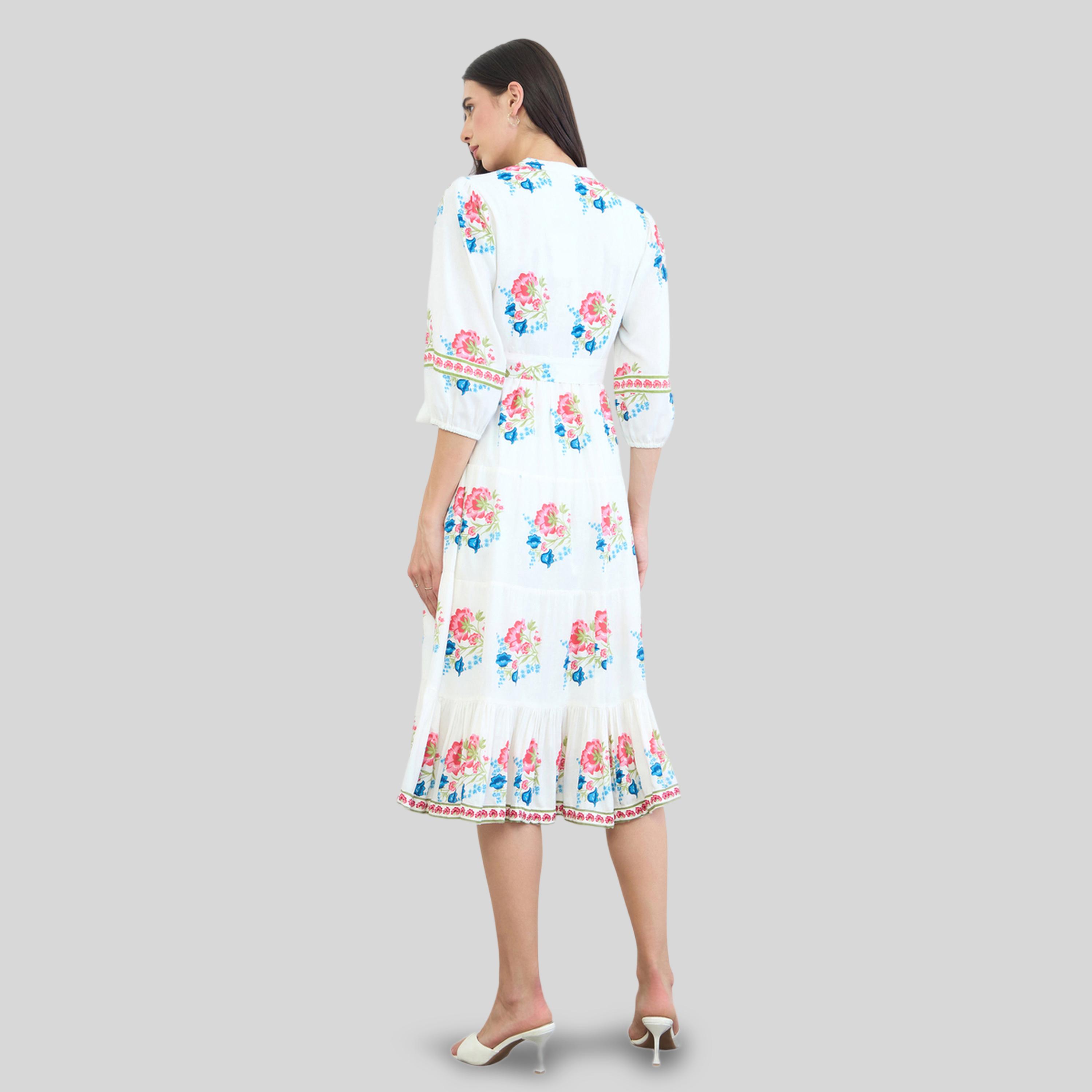 فستان ميدي مطبع بزهور وكسرات مع أربطة-women-clothing-dresses-image-4