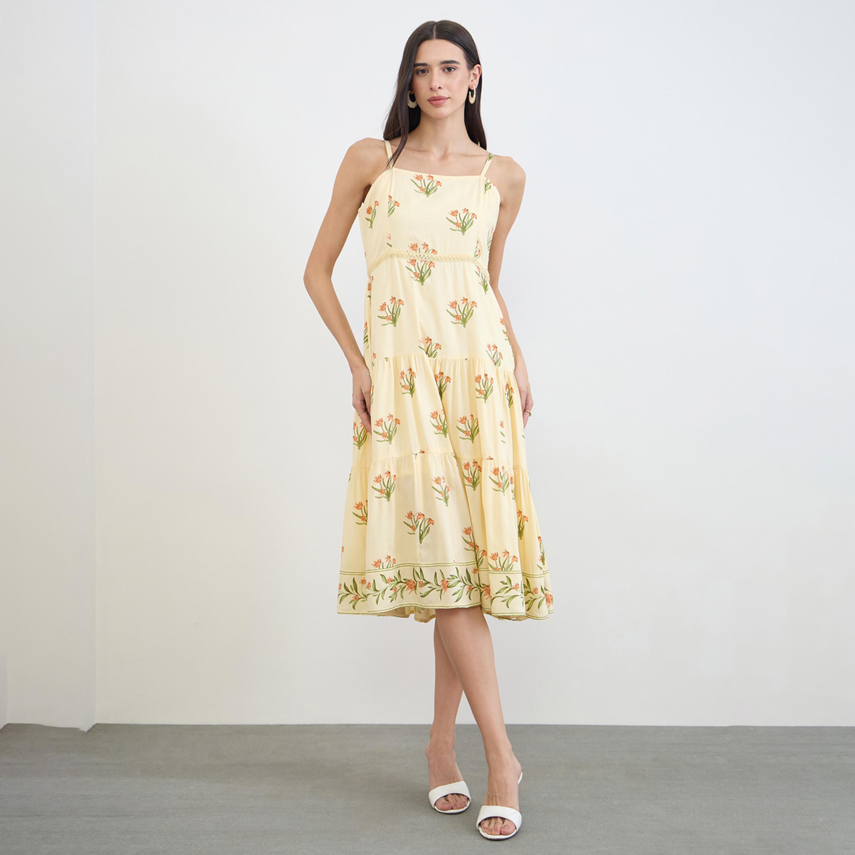 فستان ميدي متعدد الطبقات بحمالات ونقشة زهور-women-clothing-dresses-image-1
