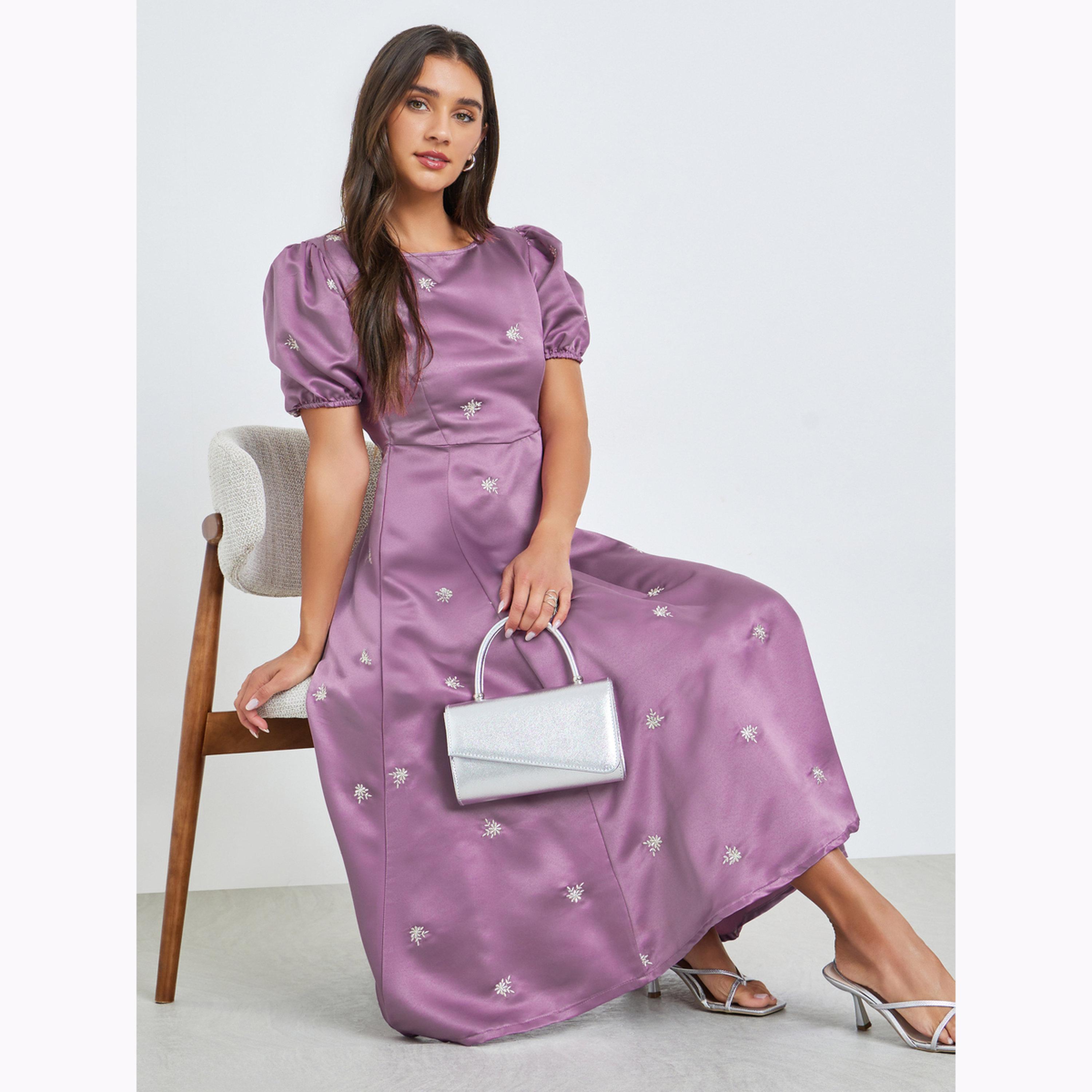 Styli Purple Embroidered Satin Midi Dress-women-clothing-dresses-image-2