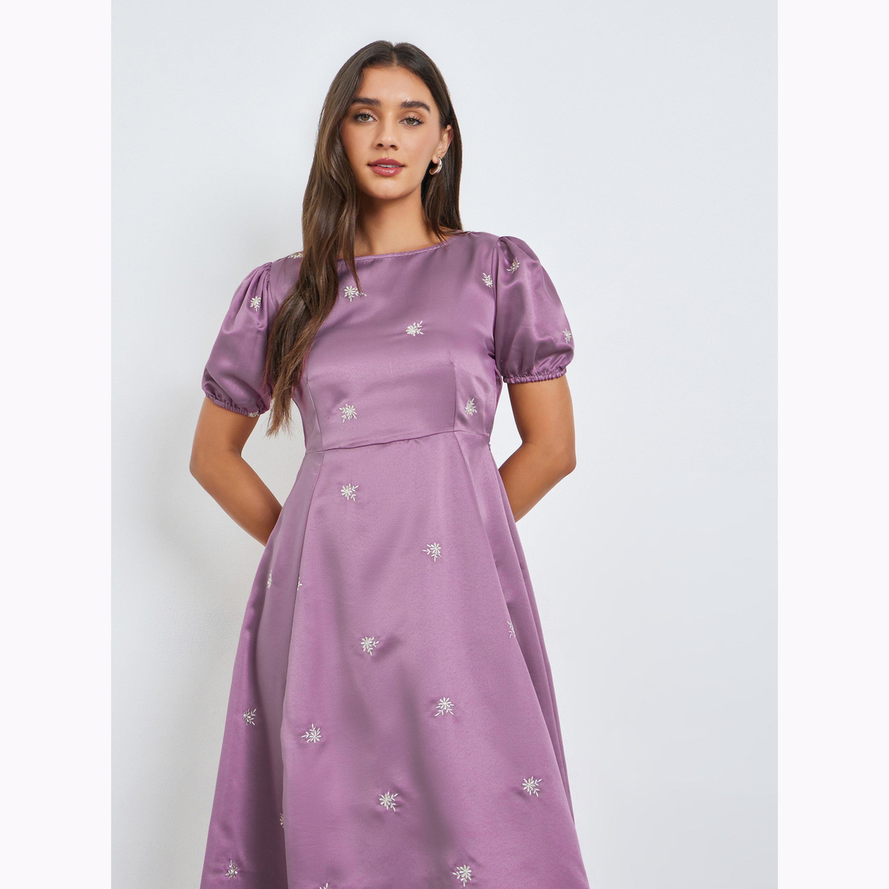 Styli Purple Embroidered Satin Midi Dress-women-clothing-dresses-image-3