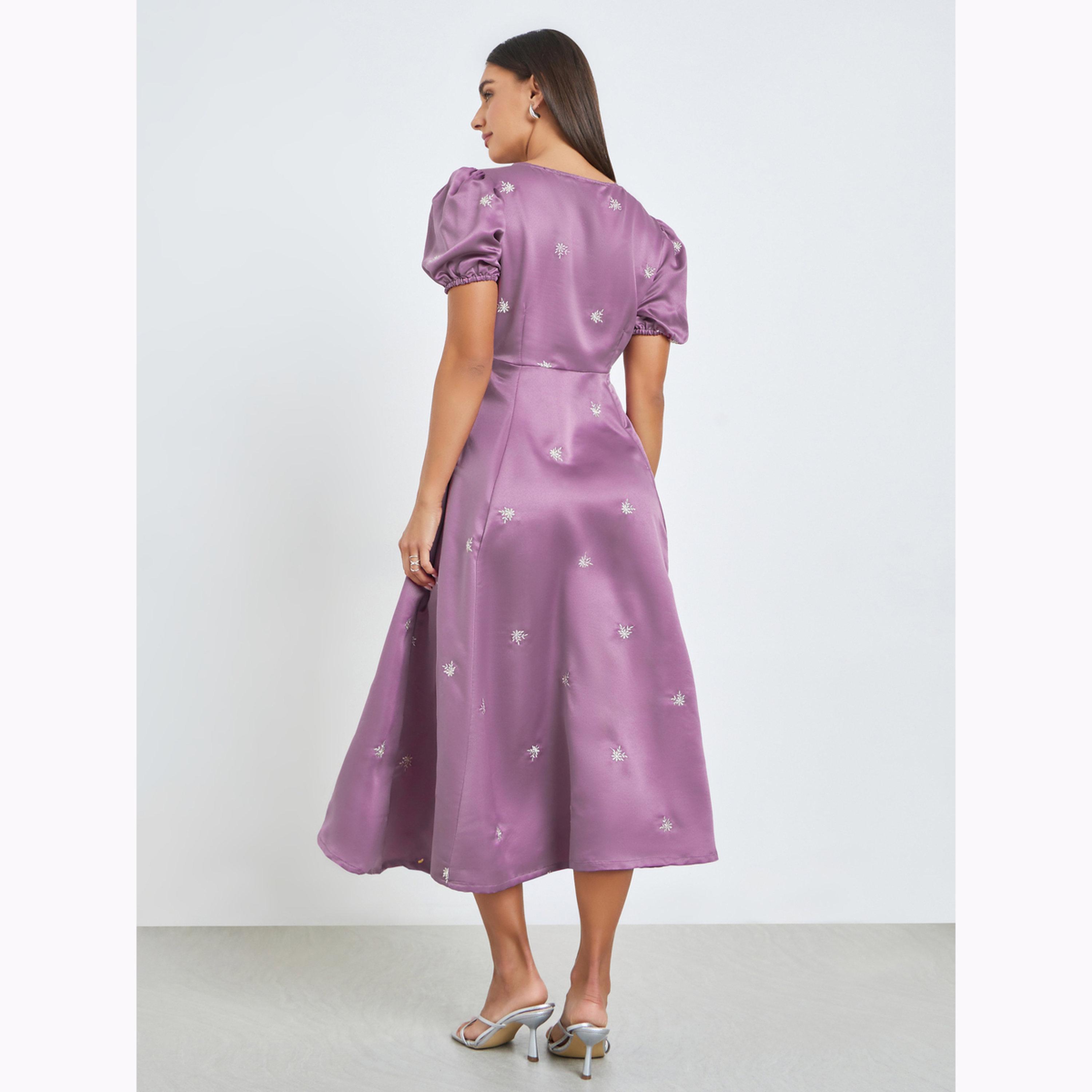 Styli Purple Embroidered Satin Midi Dress-women-clothing-dresses-image-4