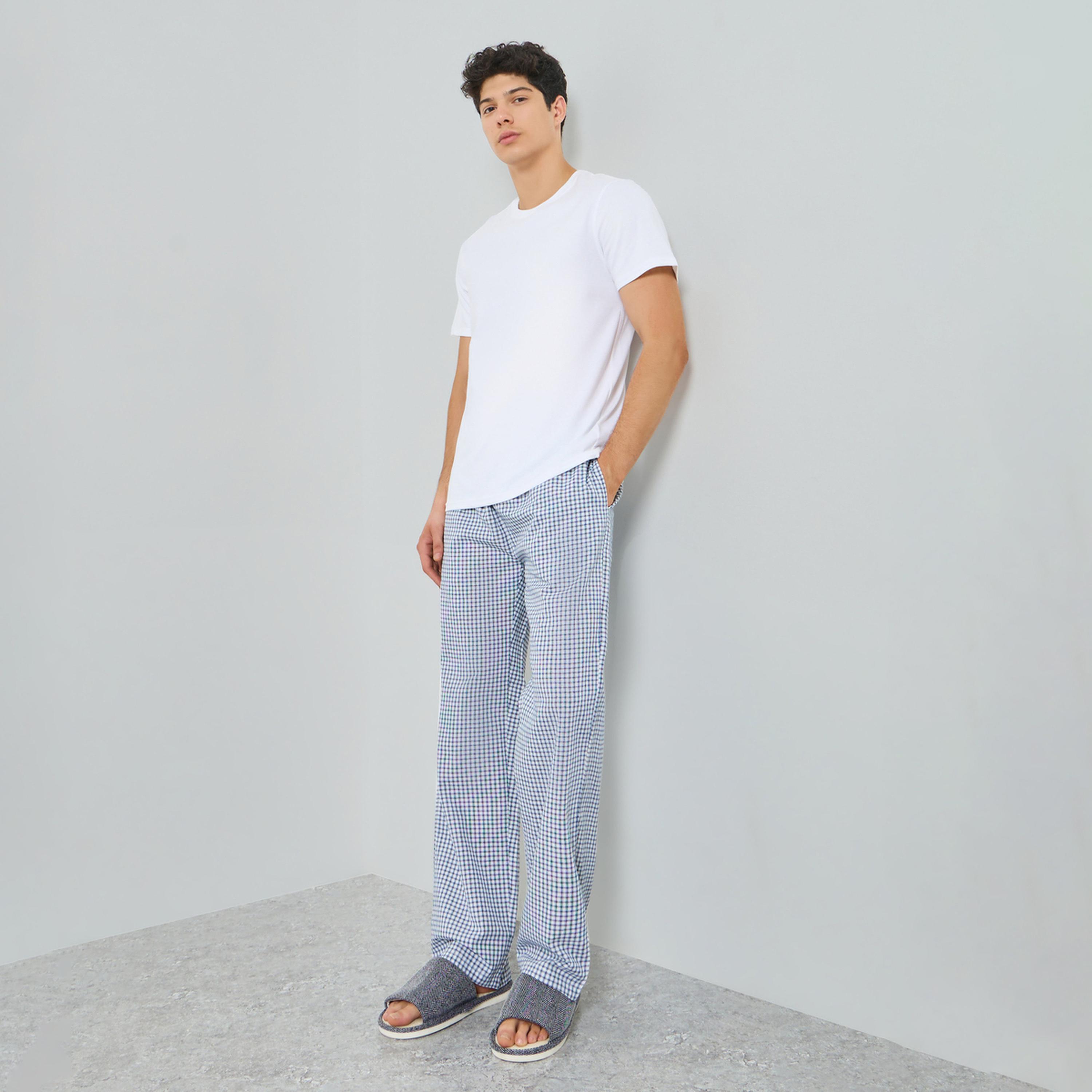Styli Men Solid Relaxed T-Shirt and Checked Pyjama Set-men-clothing-nightwear-sets-image-1