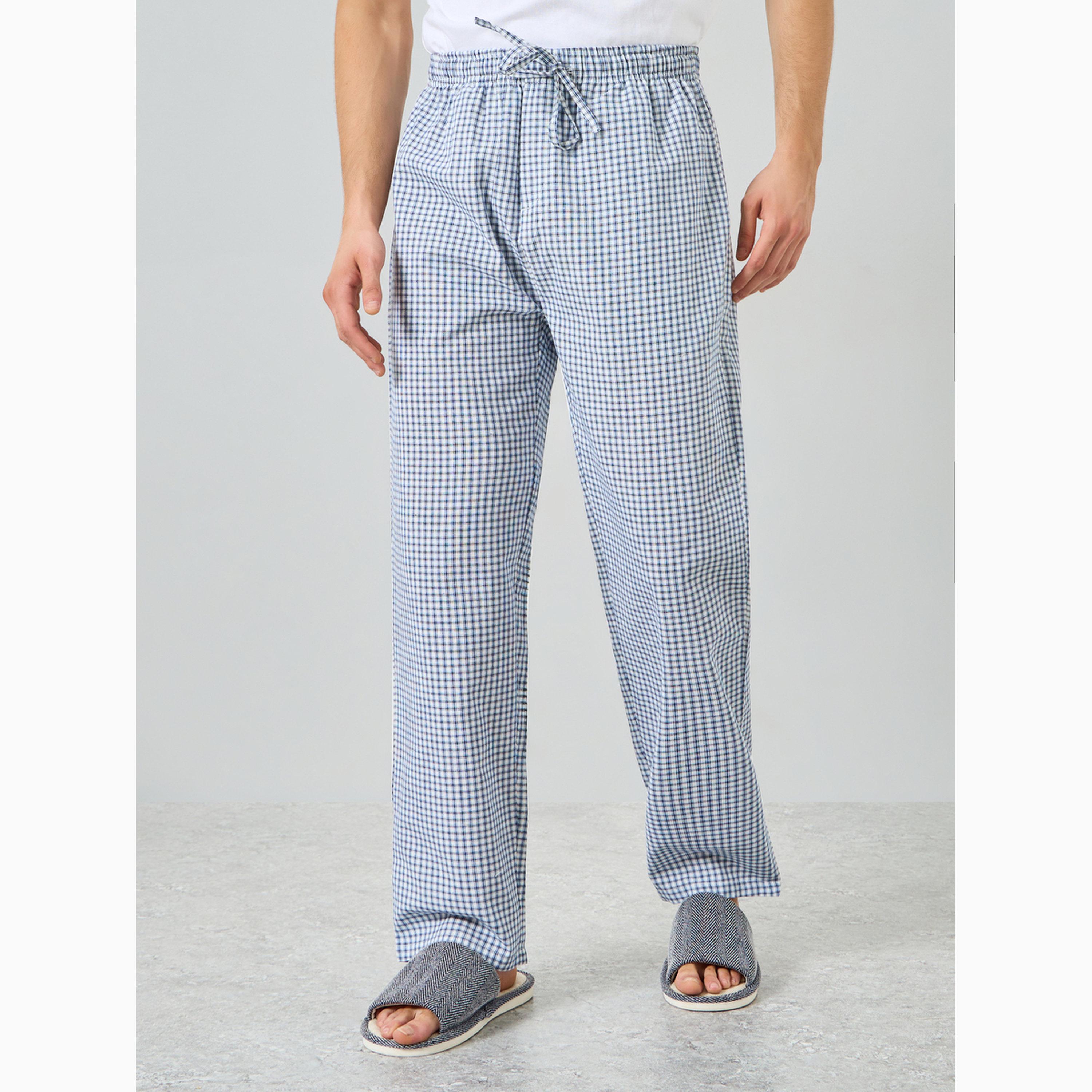 Styli Men Solid Relaxed T-Shirt and Checked Pyjama Set-men-clothing-nightwear-sets-image-4