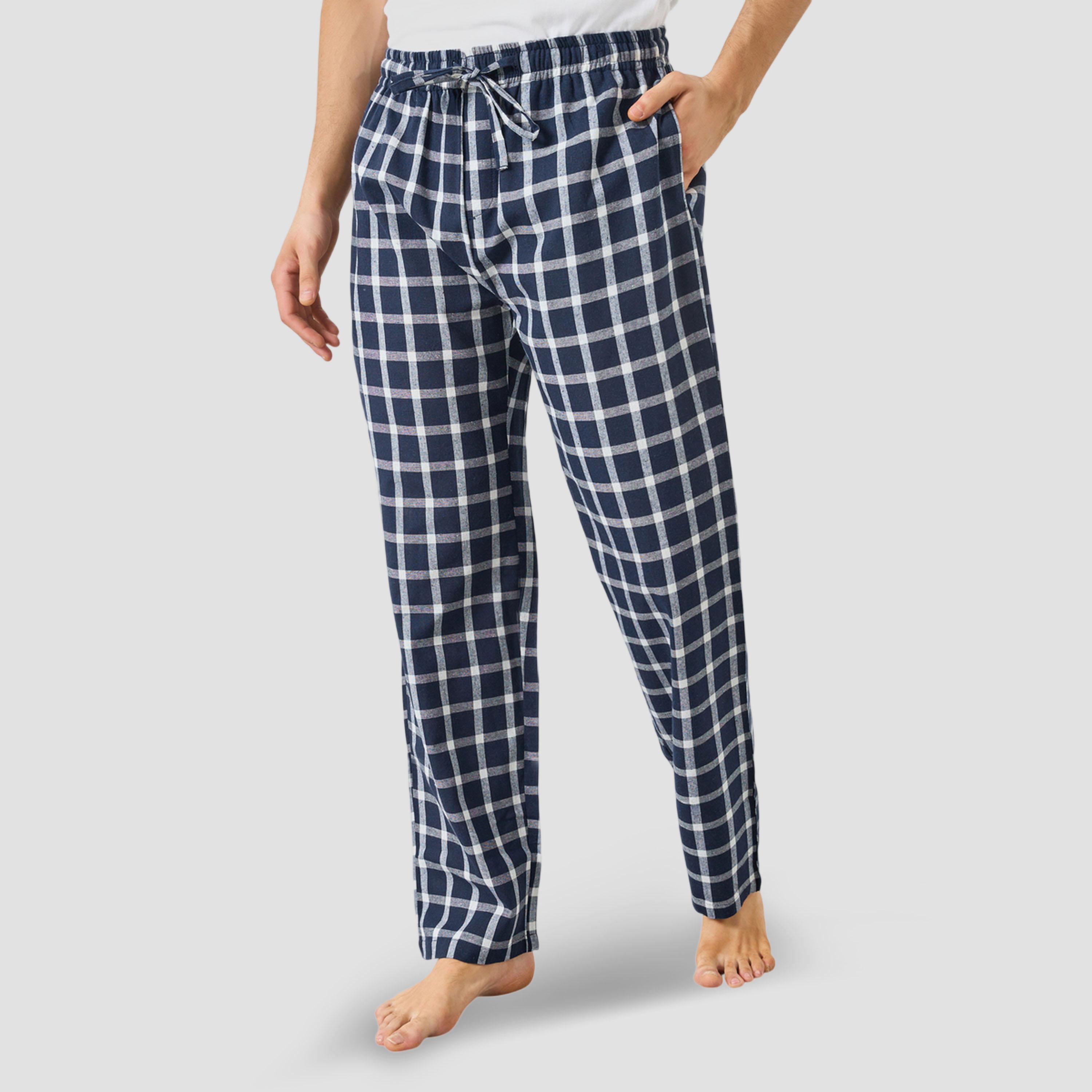 طقم بيجاما للرجال تي شيرت مريح بلون سادة وبنطال مخطط-men-clothing-nightwear-sets-image-2