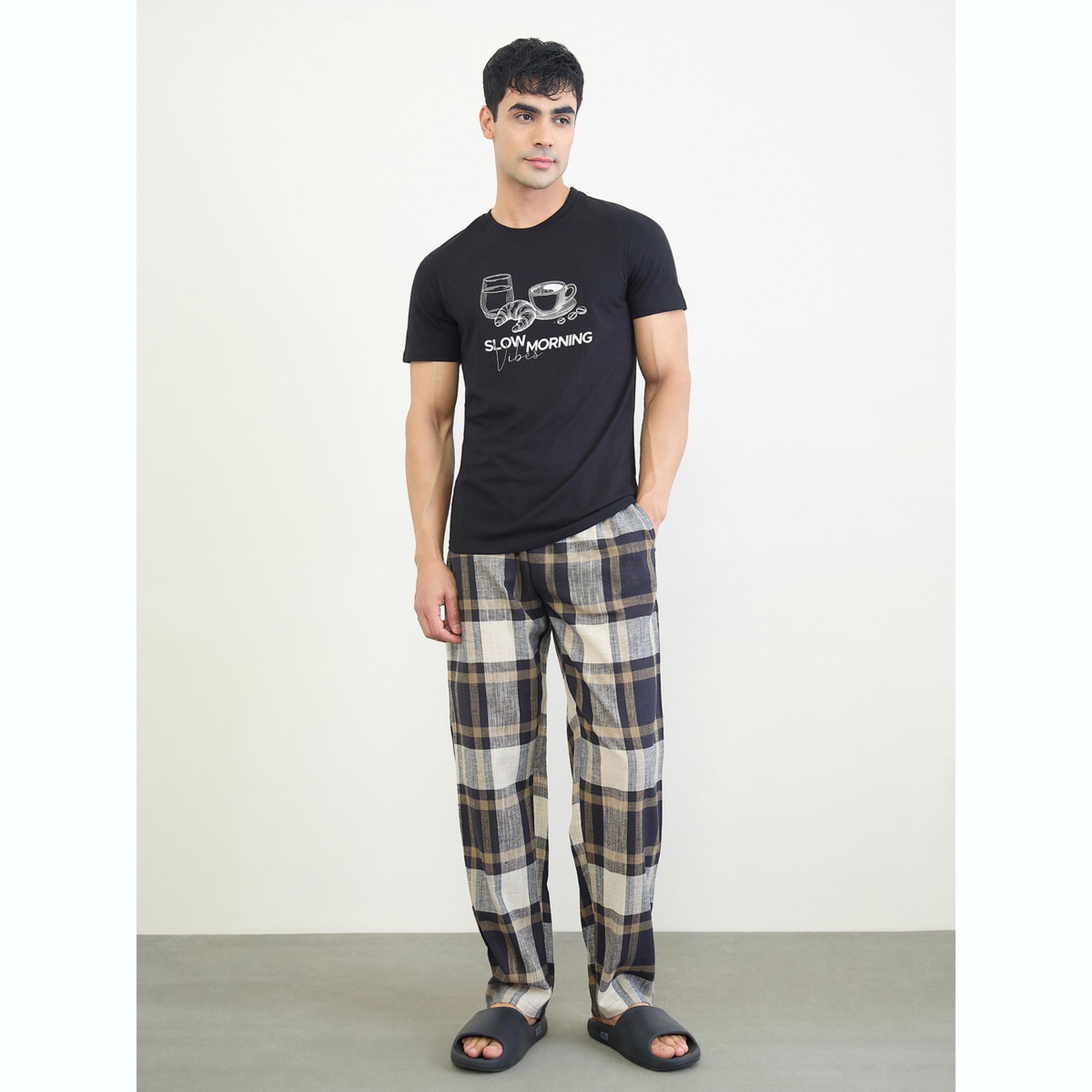 Styli Men Graphic Print T-Shirt and Checked Pyjama Set-men-clothing-nightwear-sets-image-1