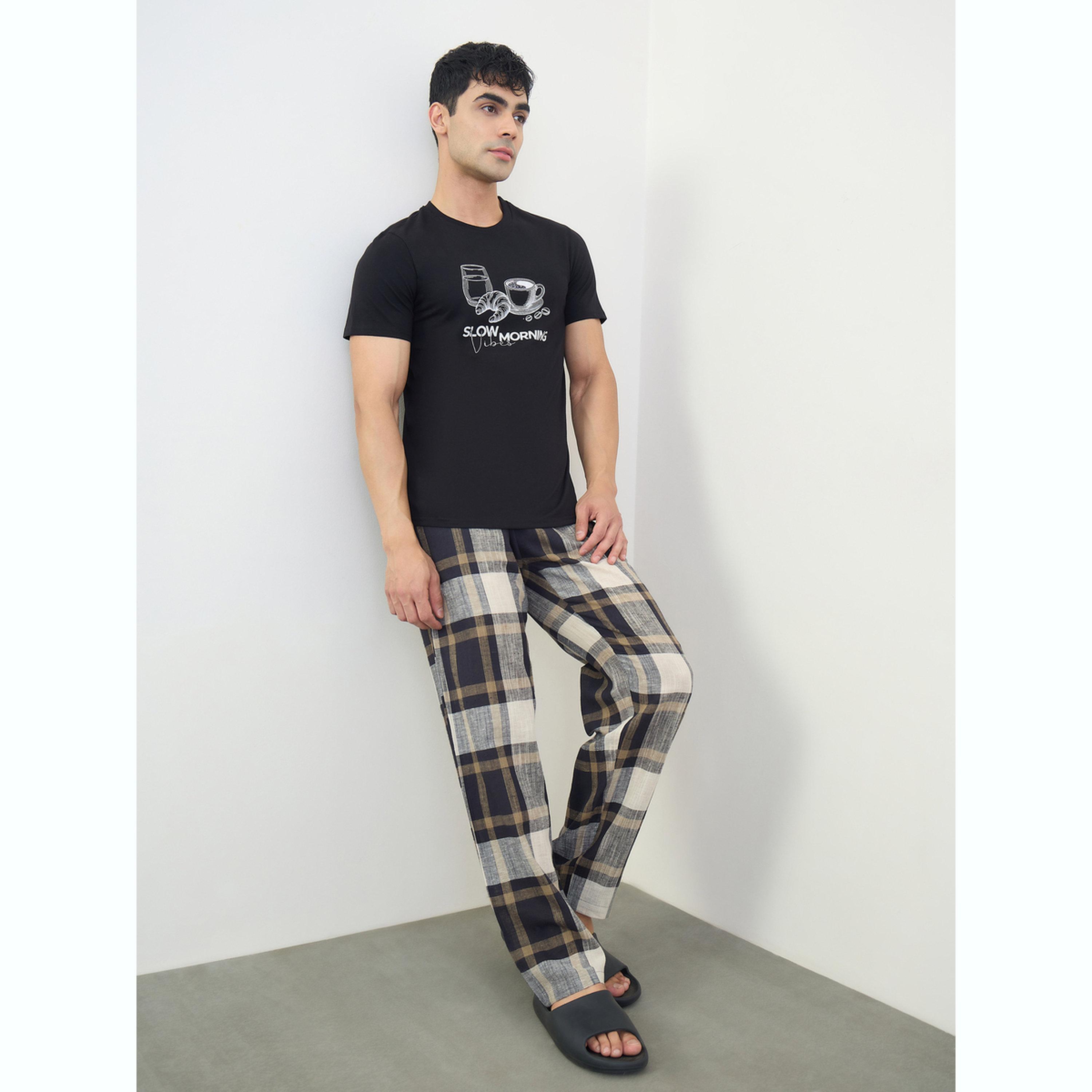 Styli Men Graphic Print T-Shirt and Checked Pyjama Set-men-clothing-nightwear-sets-image-2