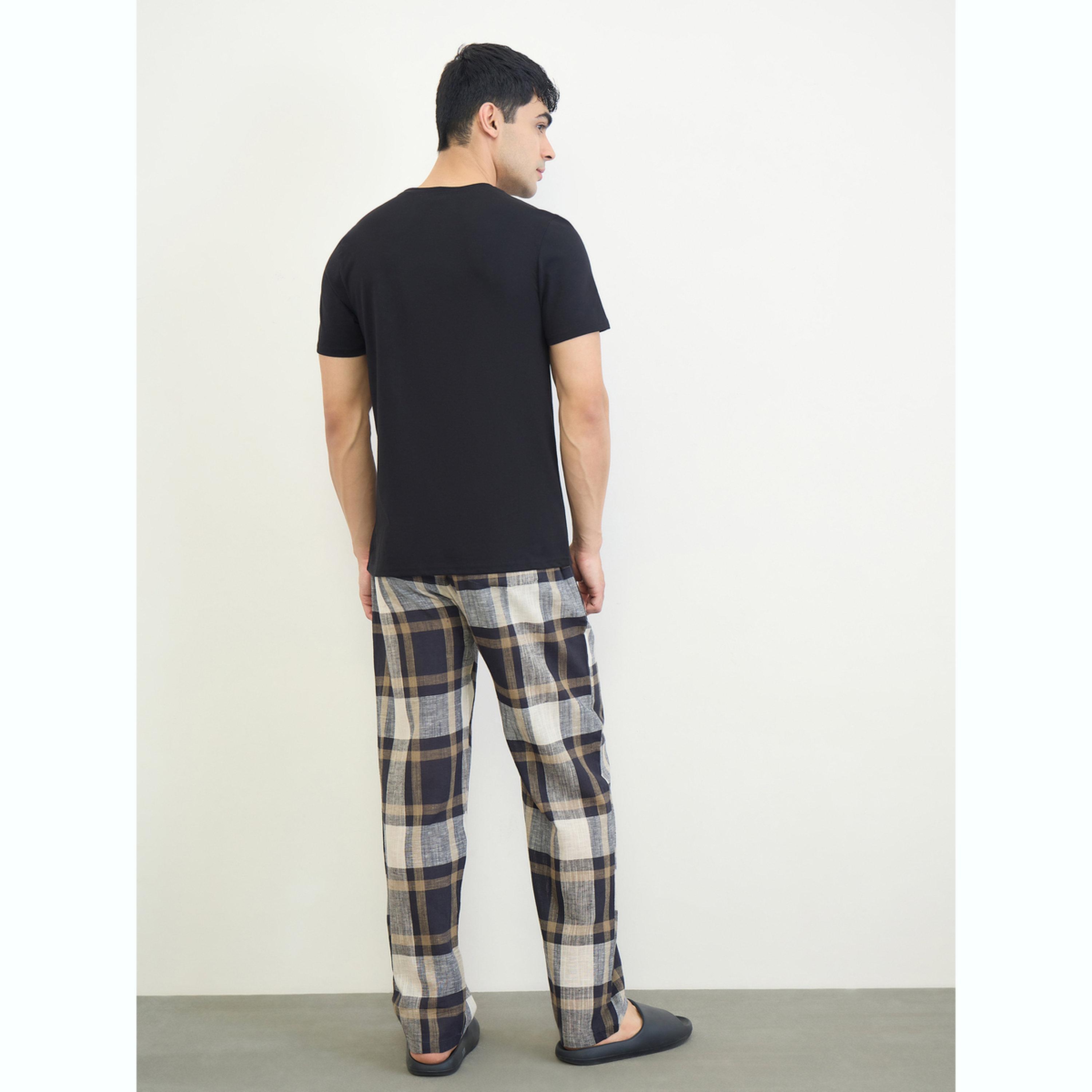 Styli Men Graphic Print T-Shirt and Checked Pyjama Set-men-clothing-nightwear-sets-image-4