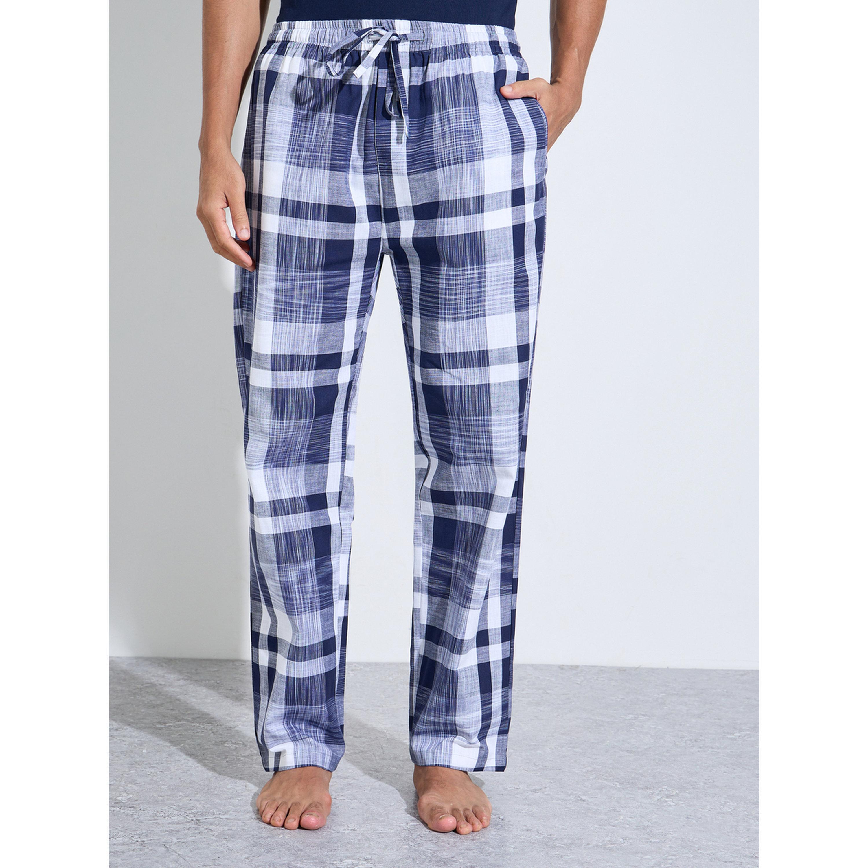 Styli Navy Blue Printed T-Shirt and Checked Straight Leg Pants Pyjama Set-men-clothing-nightwear-sets-image-5