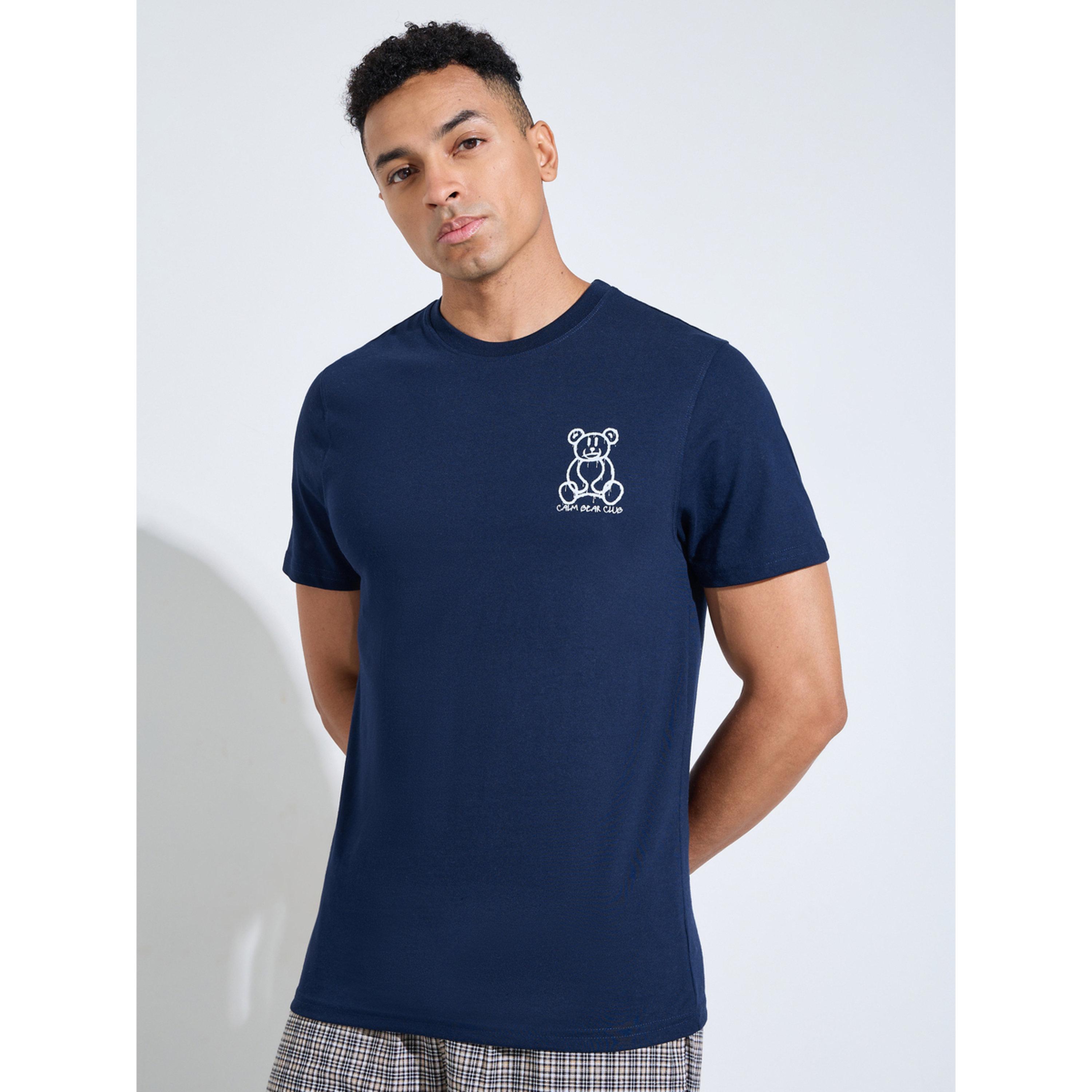 Styli Men Printed Cotton T-Shirt and Checked Shorts Set-men-clothing-nightwear-sets-image-3