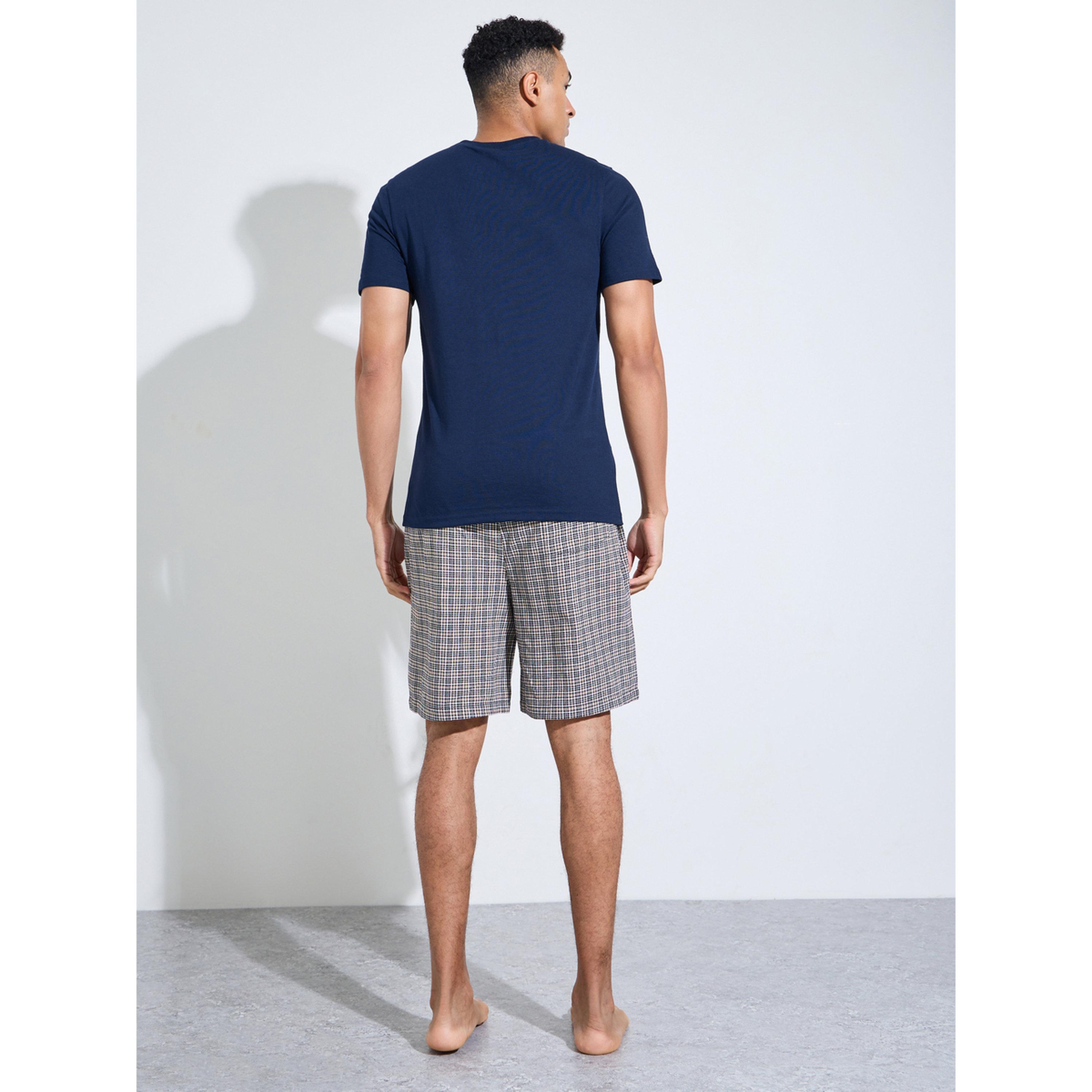 Styli Men Printed Cotton T-Shirt and Checked Shorts Set-men-clothing-nightwear-sets-image-4