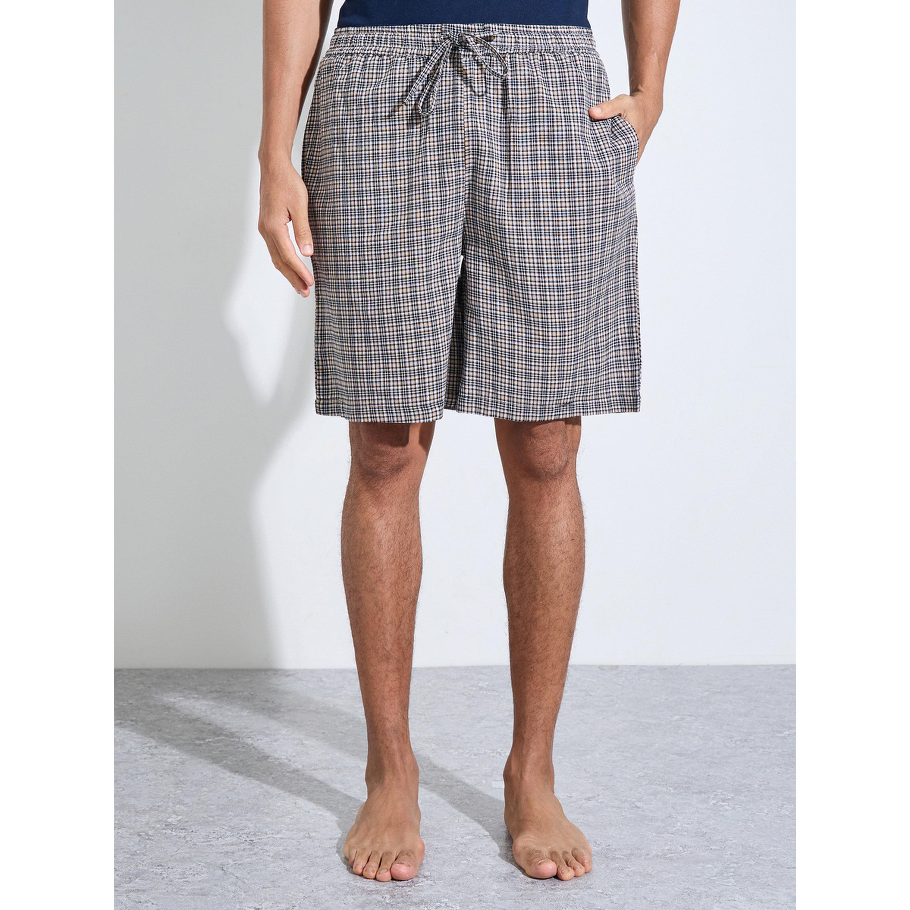 Styli Men Printed Cotton T-Shirt and Checked Shorts Set-men-clothing-nightwear-sets-image-5