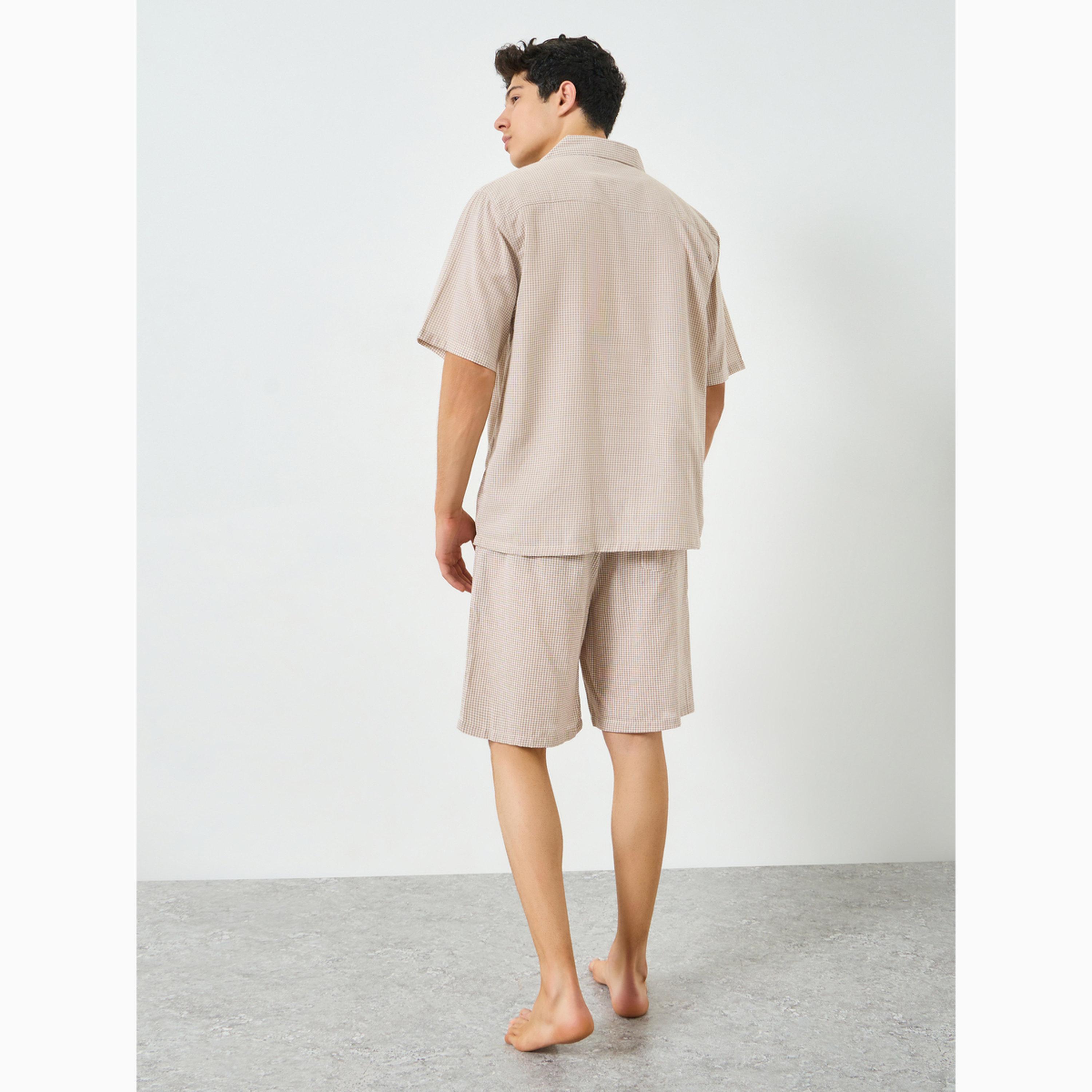 طقم قطني مخطط للرجال قميص وشورت-men-clothing-nightwear-sets-image-3