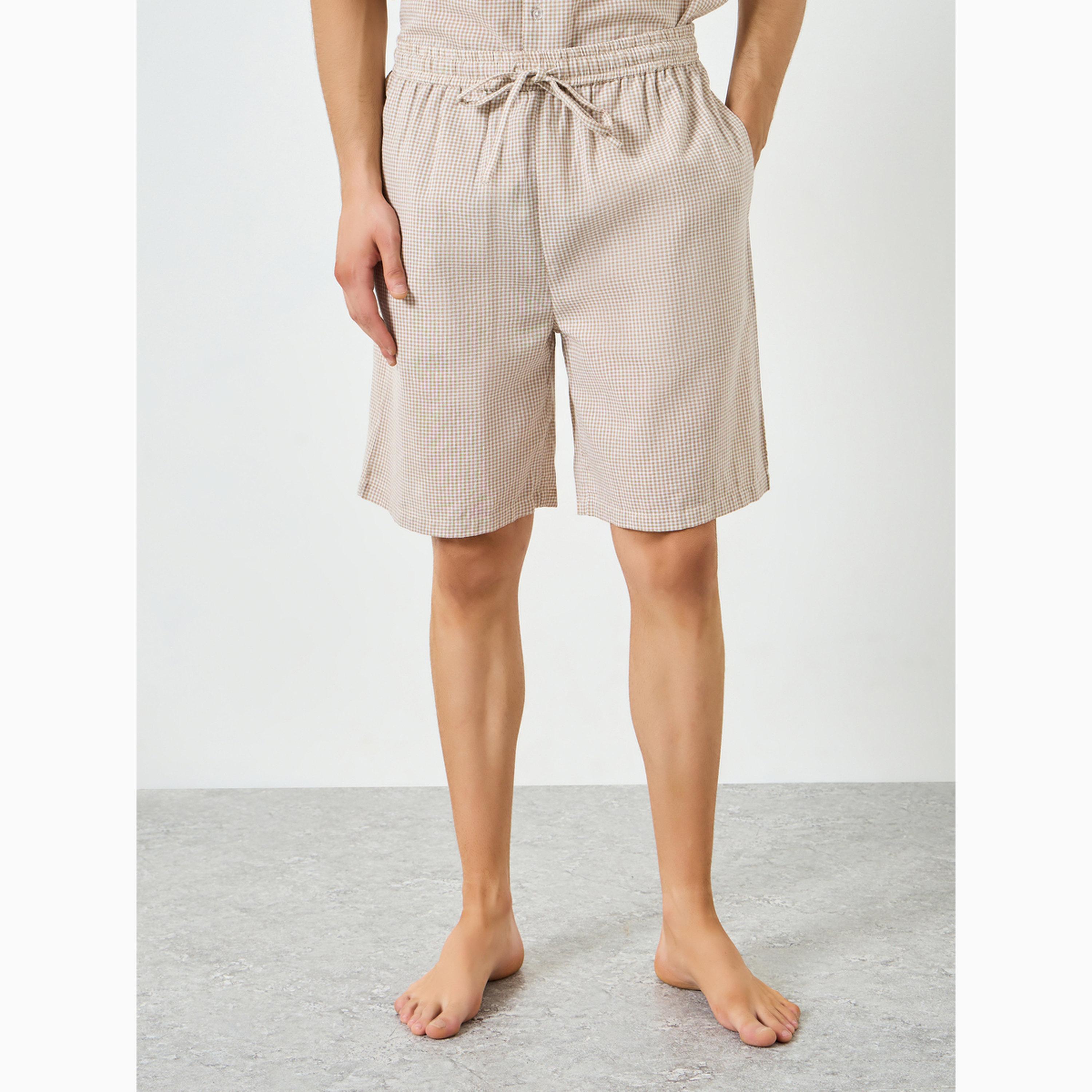طقم قطني مخطط للرجال قميص وشورت-men-clothing-nightwear-sets-image-4