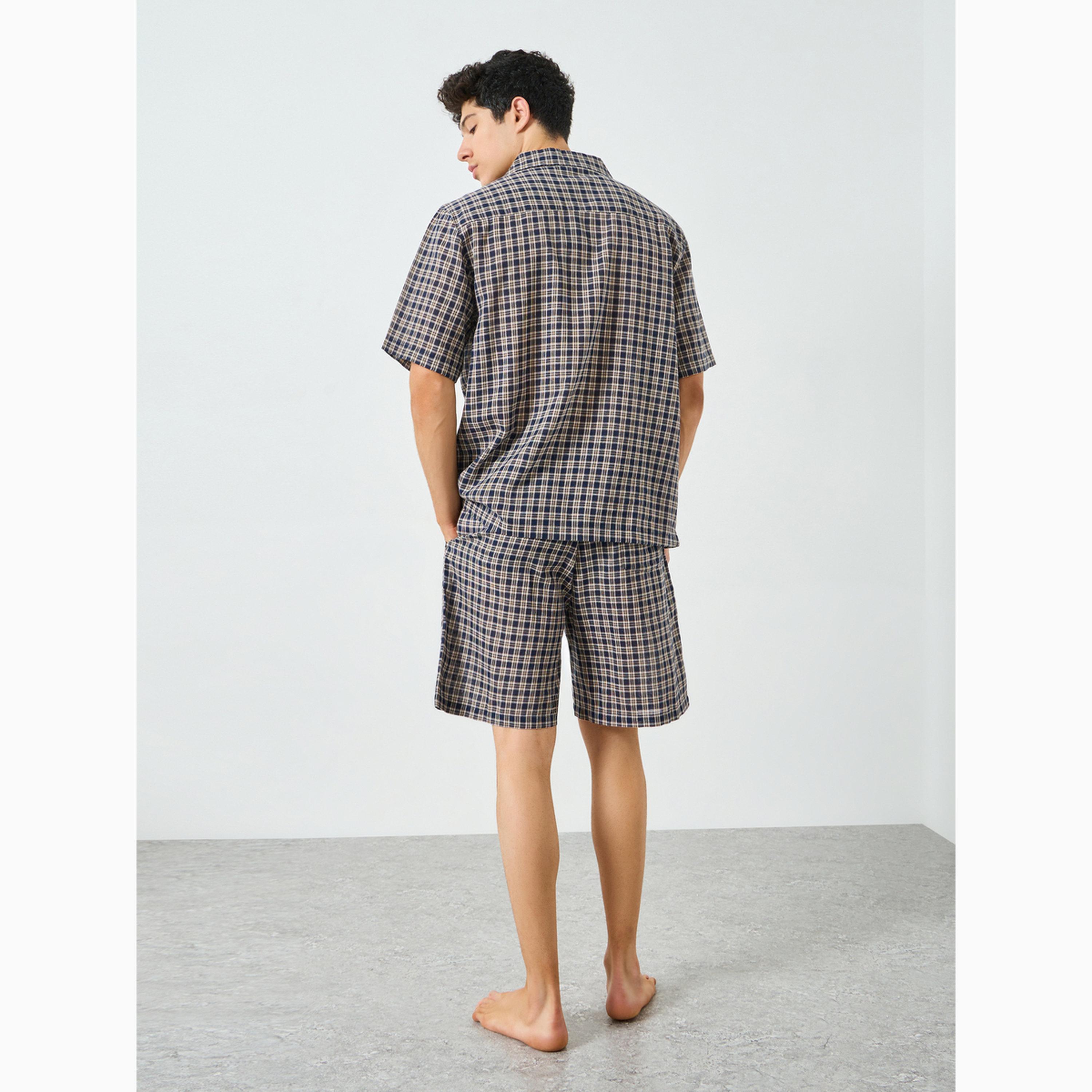 Styli Men Cotton Checked Shirt and Shorts Set-men-clothing-nightwear-sets-image-4