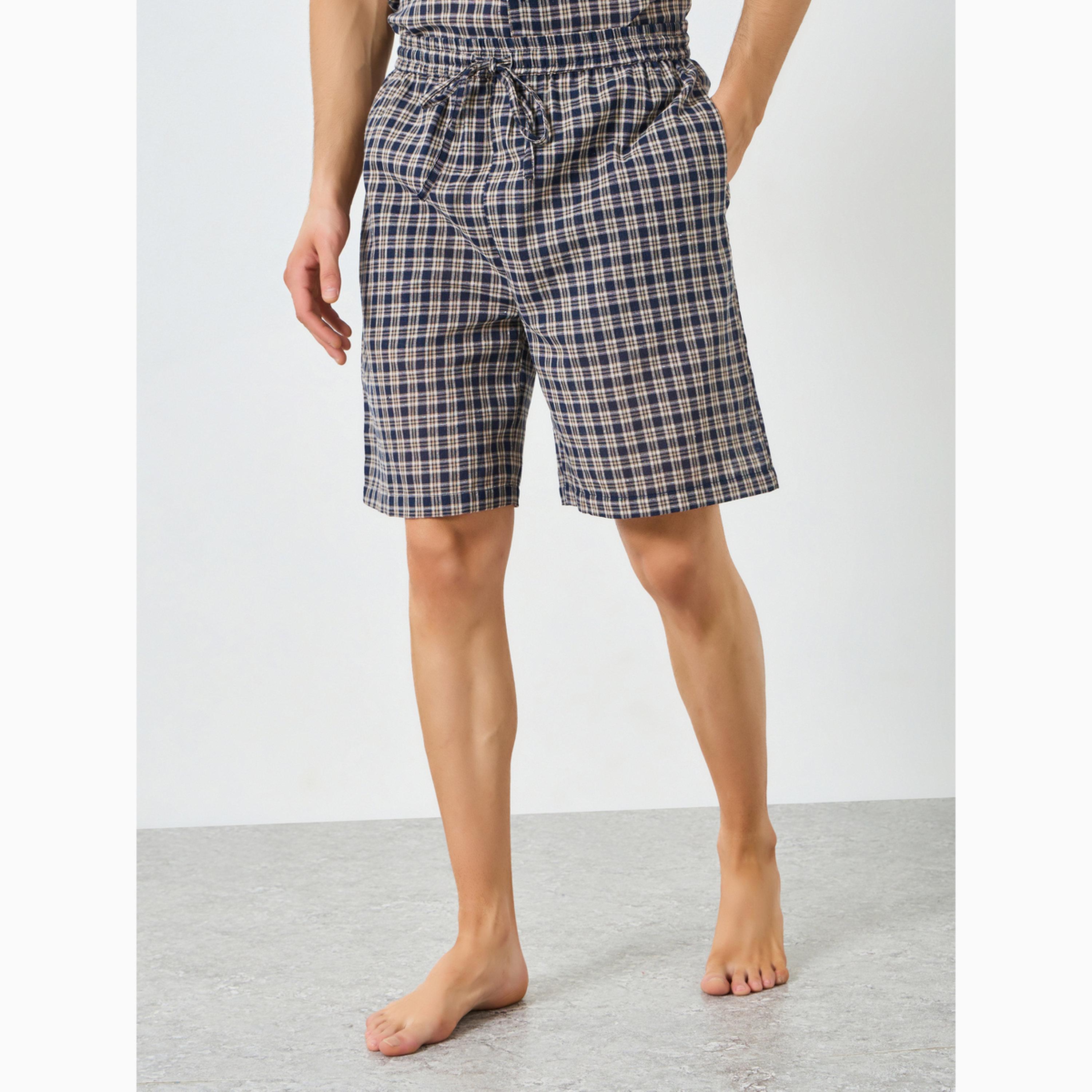 Styli Men Cotton Checked Shirt and Shorts Set-men-clothing-nightwear-sets-image-6