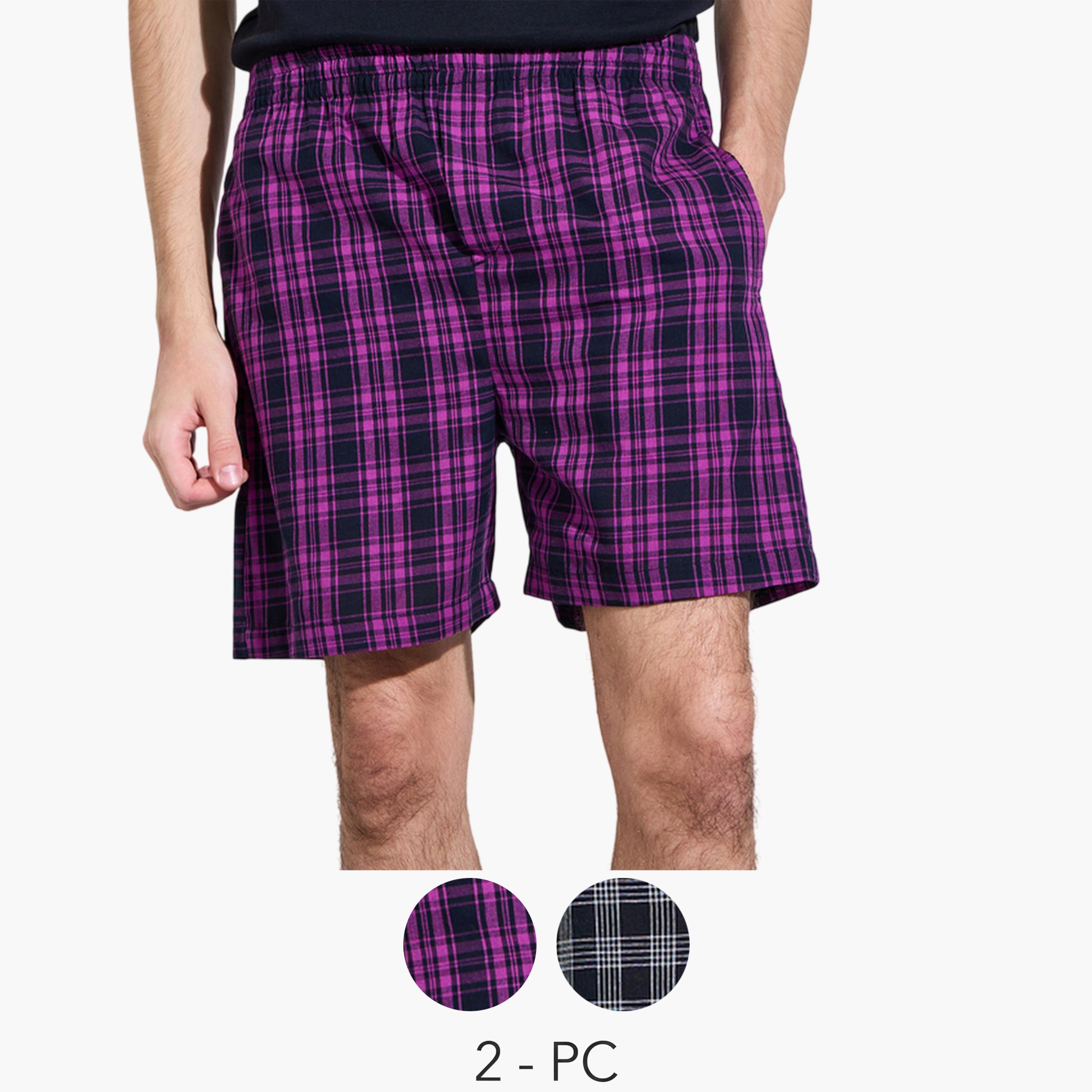 طقم من 2 سراويل بوكسر قطن بكاروهات-men-clothing-innerwear-underwear-image-1