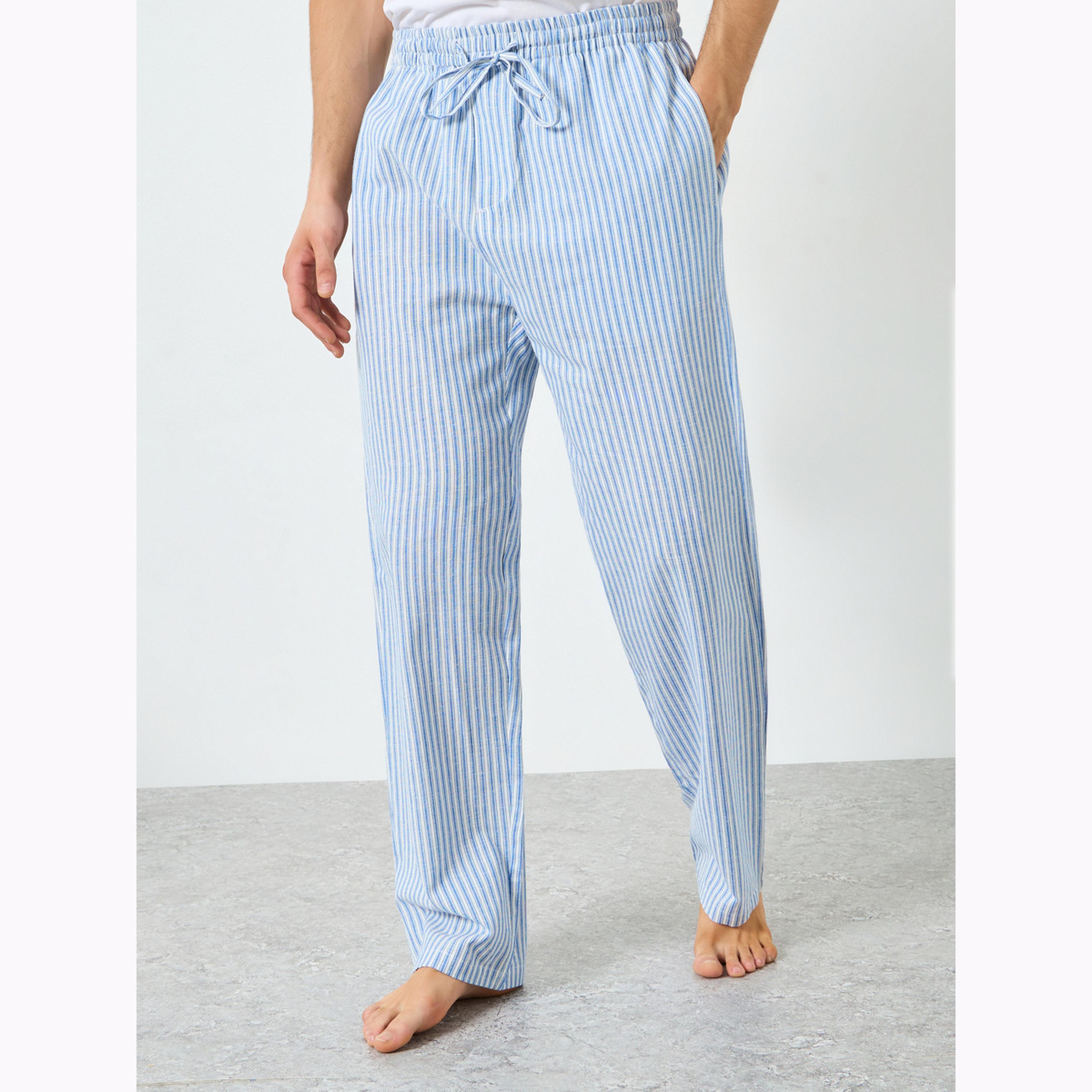 بنطال بيجاما قطن 100% ومخطط للرجال لون أزرق-men-clothing-nightwear-sets-image-1