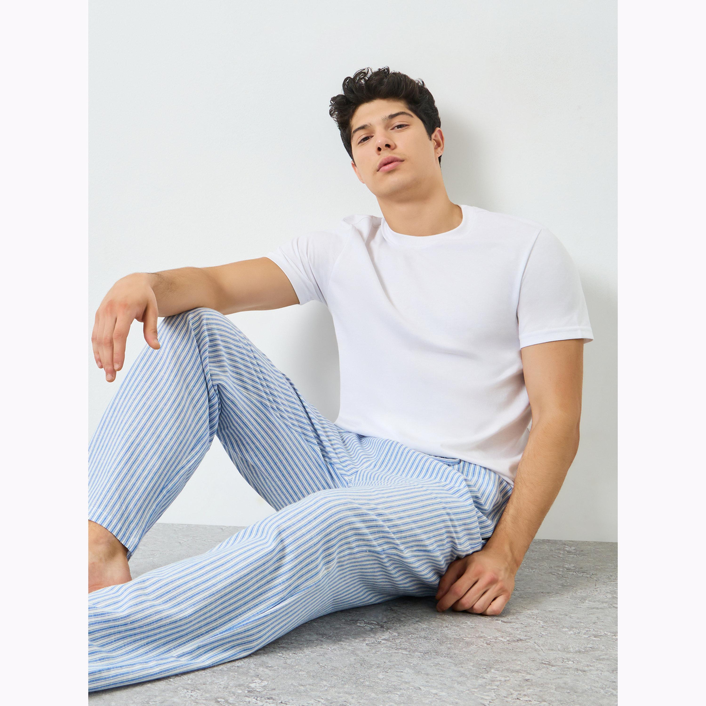 Styli Men Blue Striped 100% Cotton Pyjama Pants-men-clothing-nightwear-sets-image-3