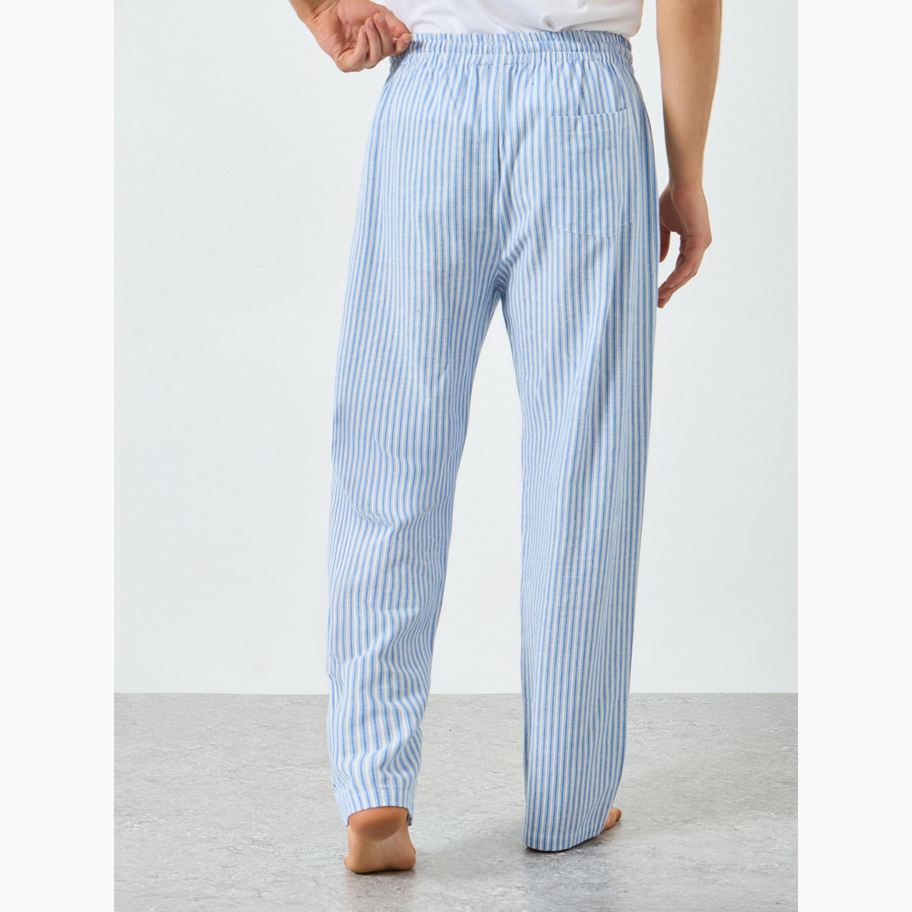 بنطال بيجاما قطن 100% ومخطط للرجال لون أزرق-men-clothing-nightwear-sets-image-5