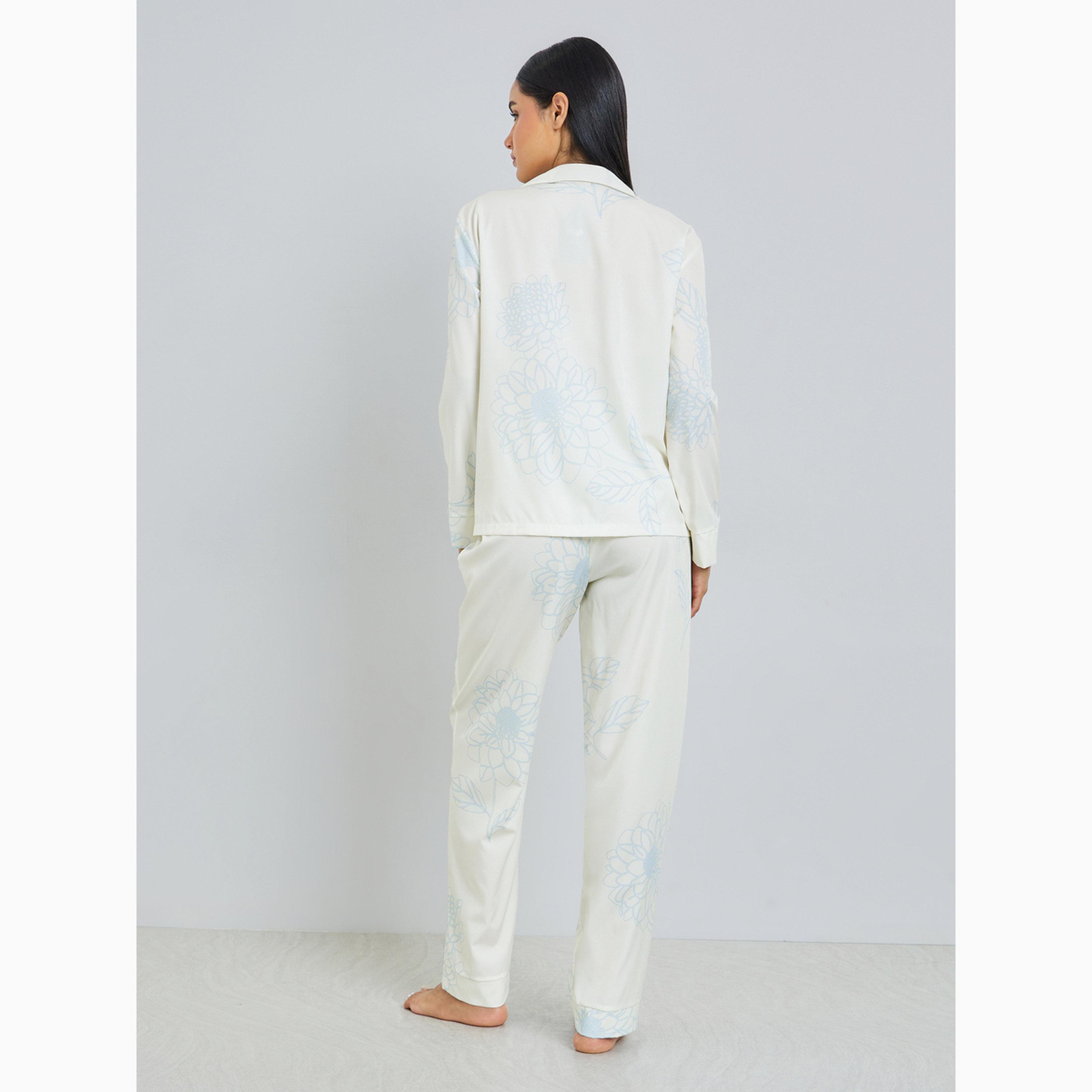 طقم بيجاما من بنطال وبلوزة بأزرار وطبعة زهور كبيرة-women-clothing-nightwear-pyjamas-longsets-image-5