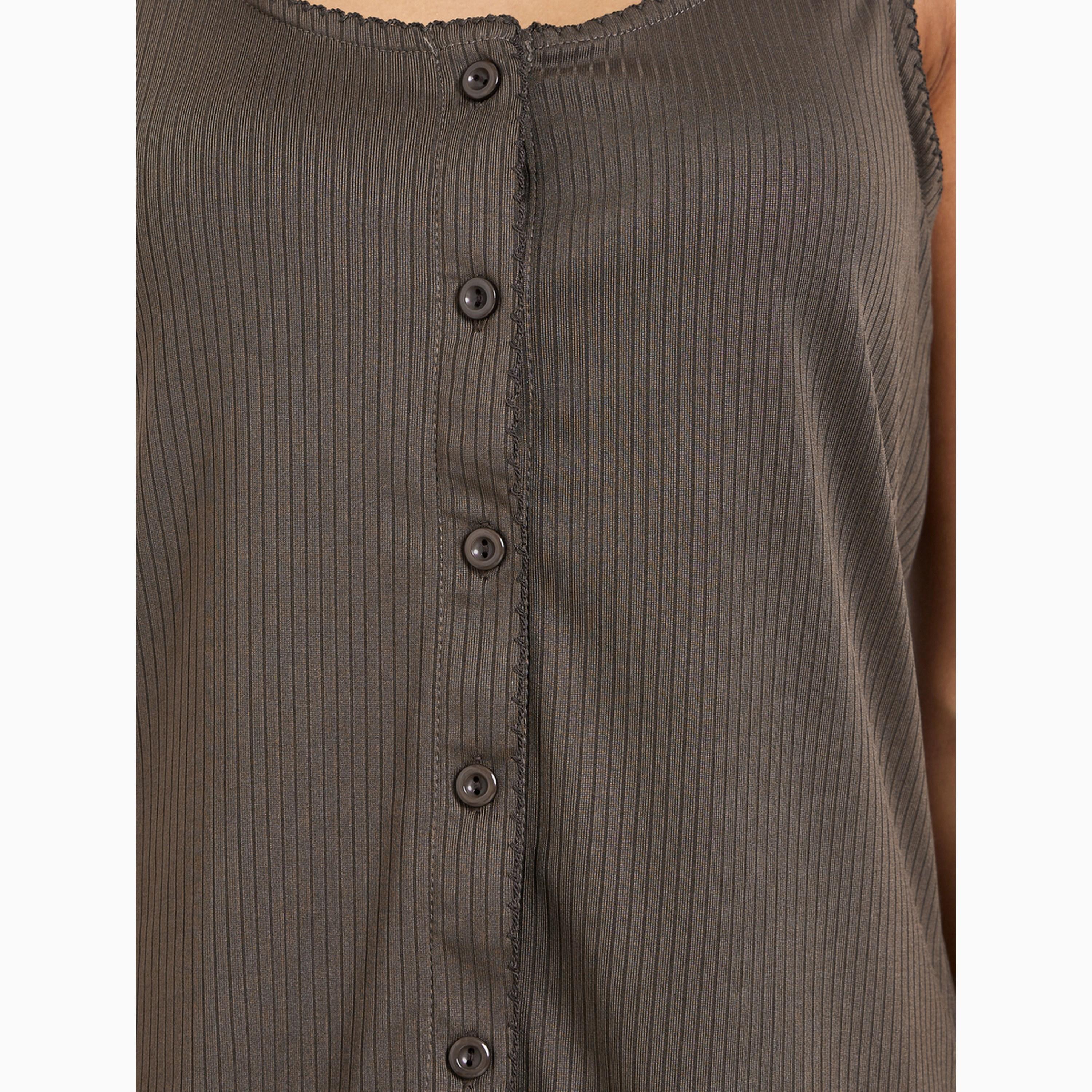 طقم بيجاما من بنطال بخصر مزموم وبلوزة تانك مضلعة عريضة-women-clothing-nightwear-pyjamas-longsets-image-3