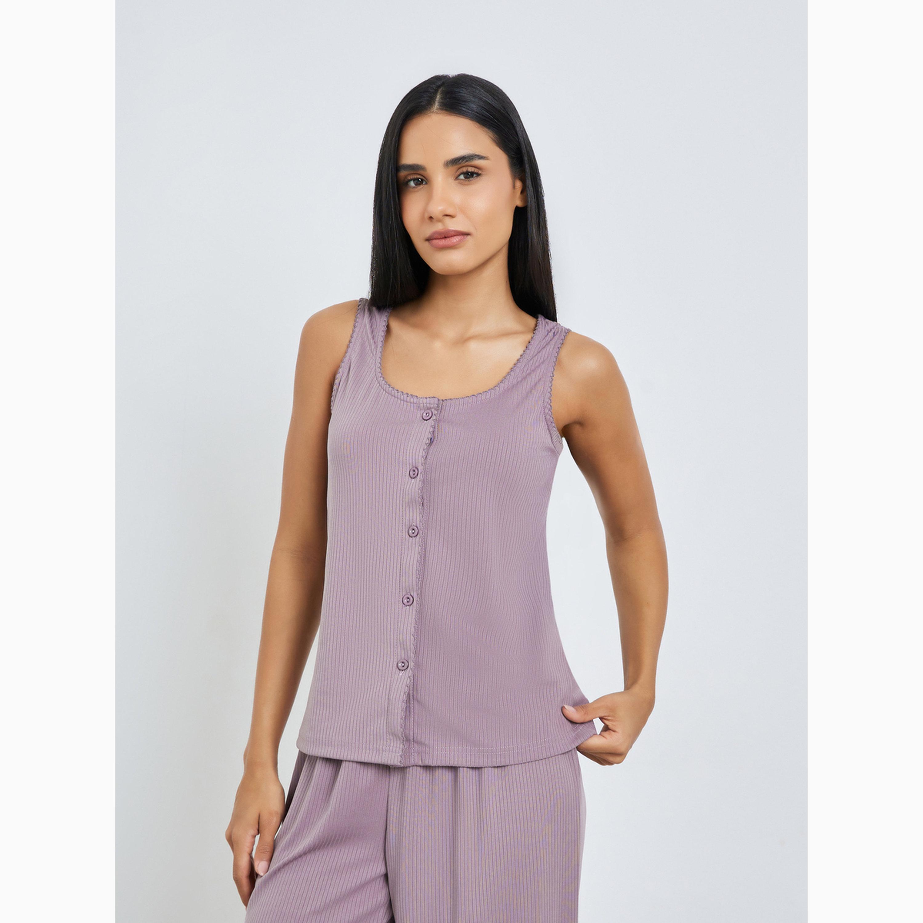 Styli Pink Wide Rib Picot Edge Tank and Shirred Waist Pyjama Set-women-clothing-nightwear-pyjamas-longsets-image-3