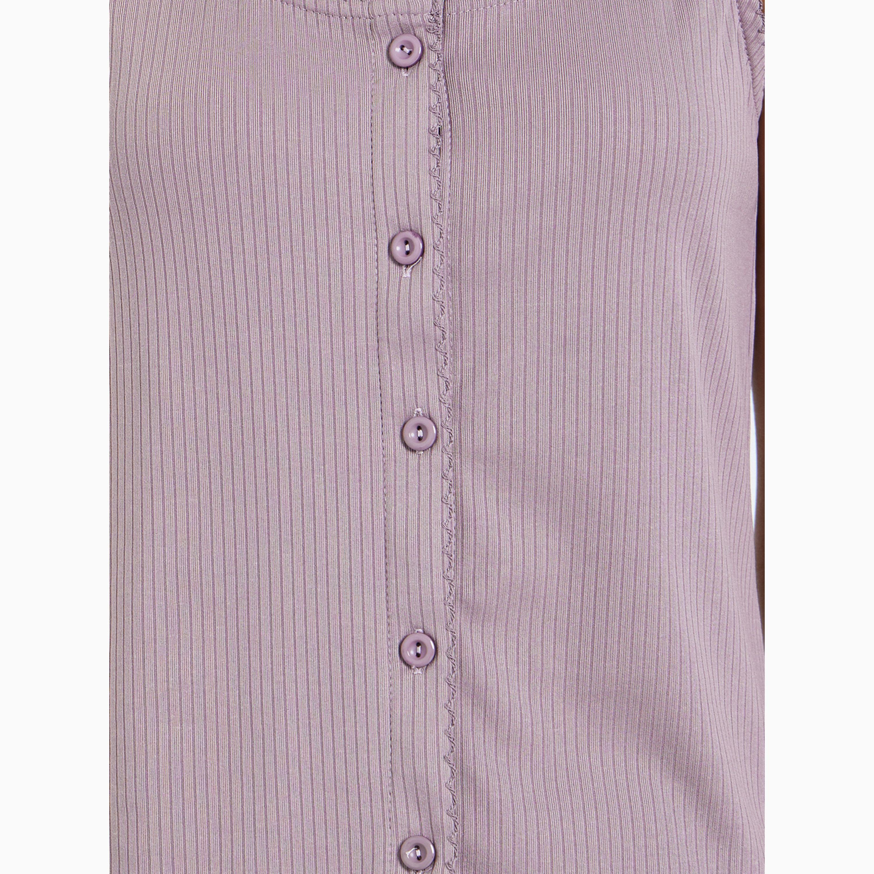 طقم بيجاما من بنطال بخصر مزموم وبلوزة تانك مضلعة عريضة-women-clothing-nightwear-pyjamas-longsets-image-4