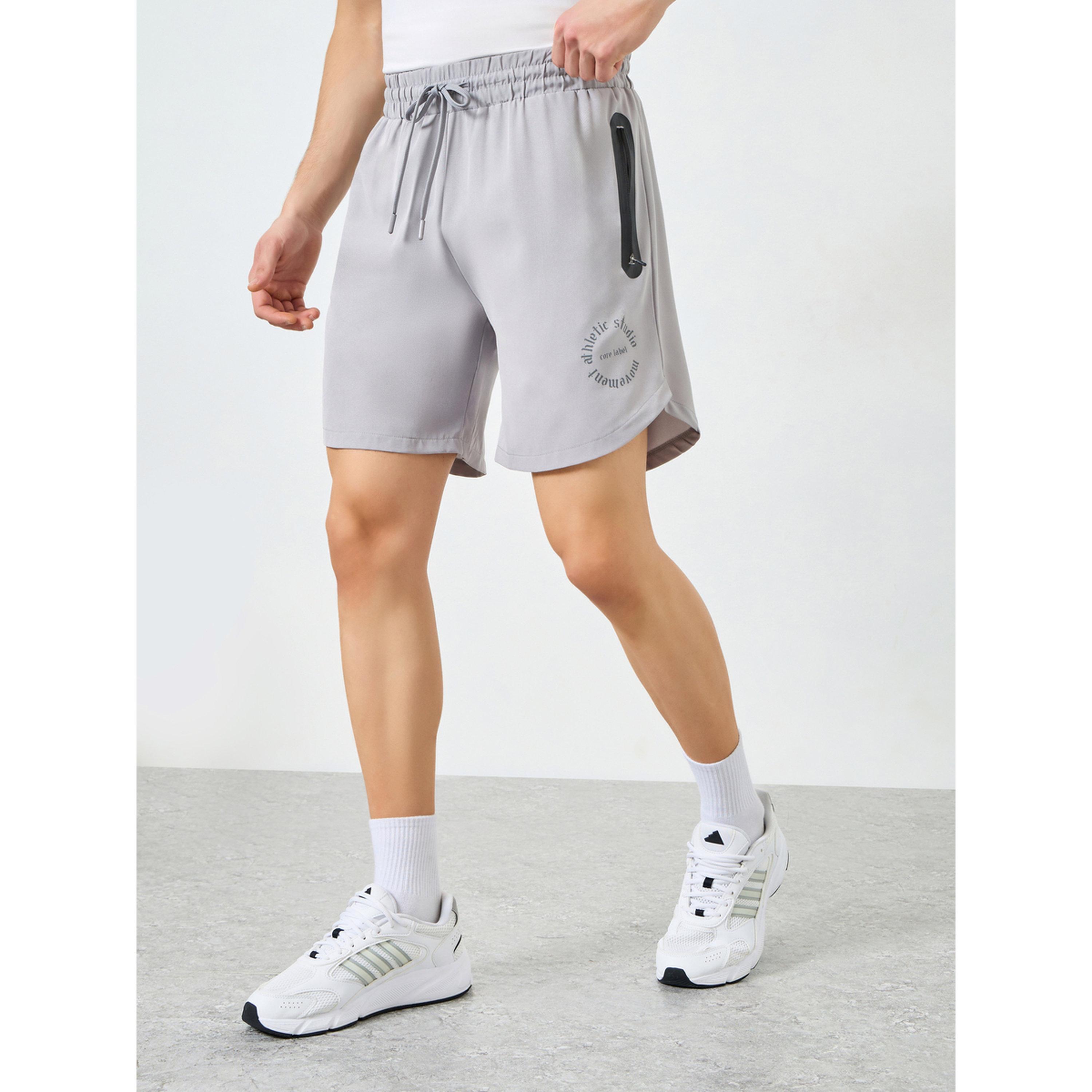 Styli Men Printed Zip Pocket Regular Fit Shorts-sports-men-clothing-bottoms-shorts-image-1