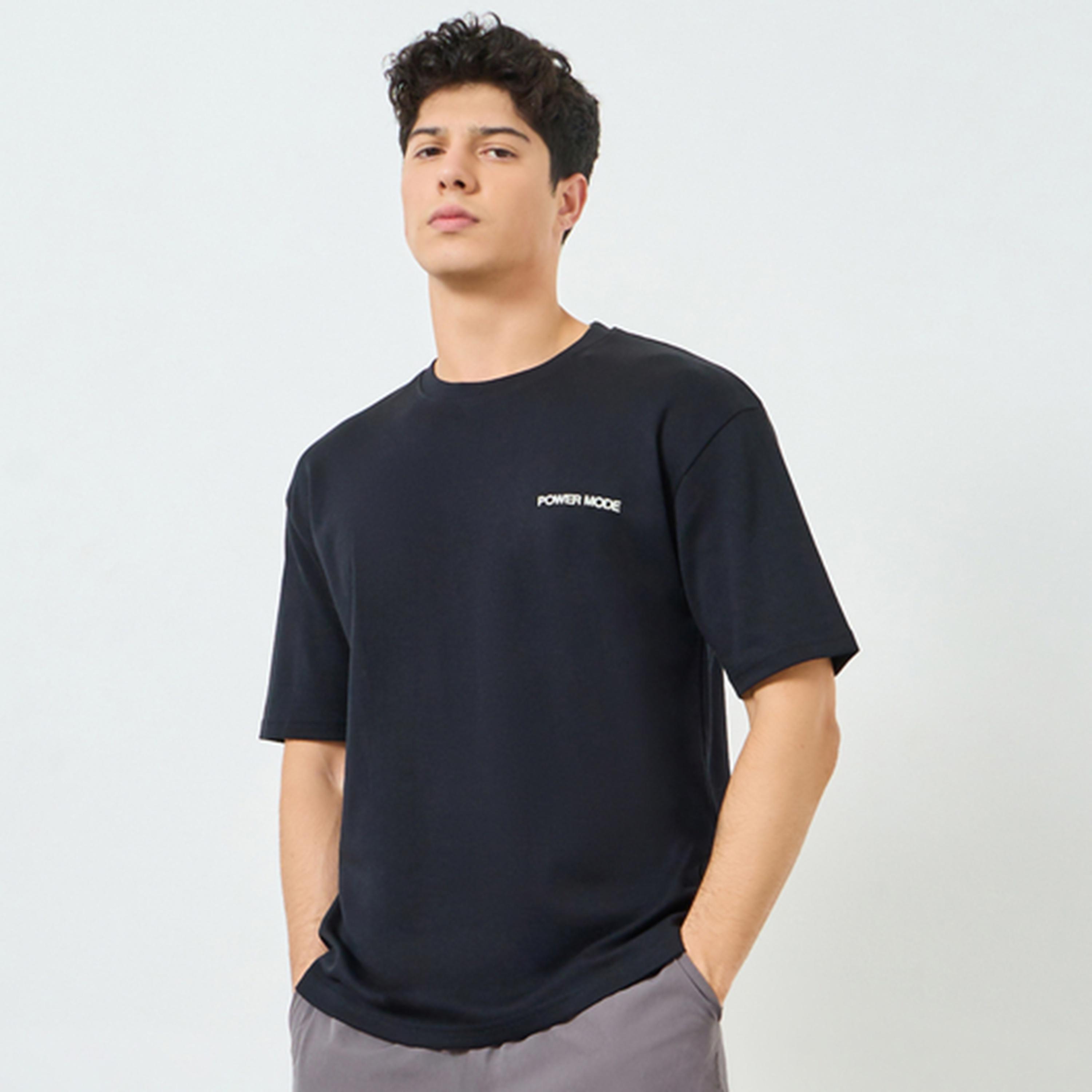 Styli Men Black Minimal Print Oversized T-Shirt-men-clothing-sportswearandactivewear-tshirtsandpolos-image-1