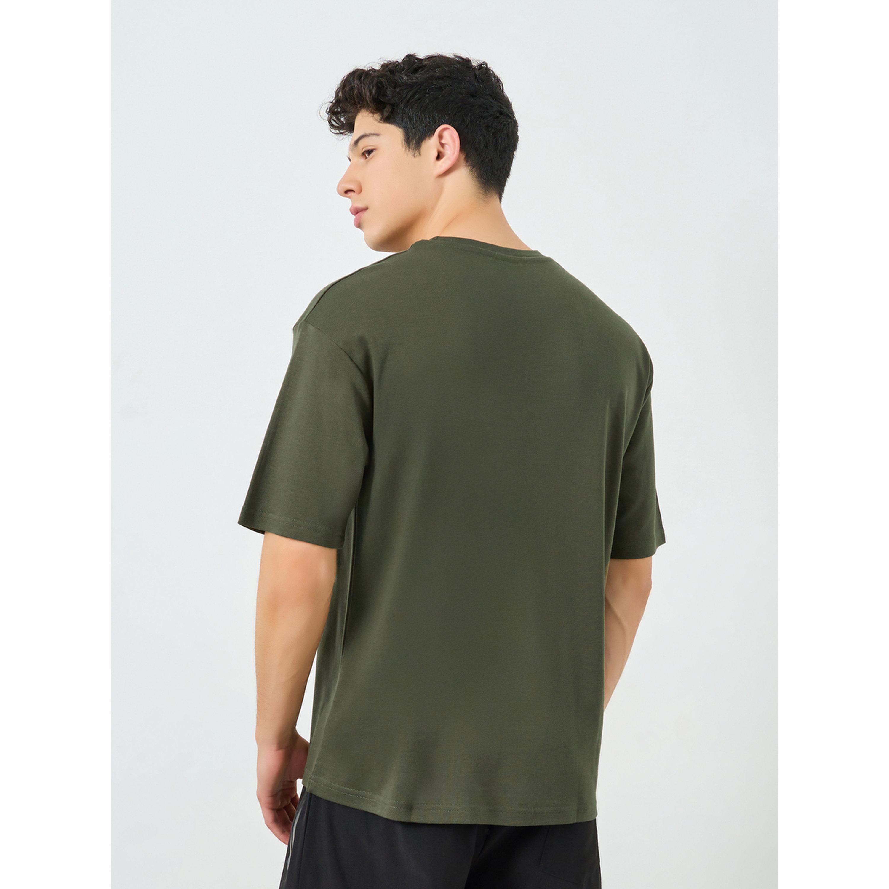 Styli Men Olive Green Minimal Print Oversized T-Shirt-men-clothing-sportswearandactivewear-tshirtsandpolos-image-4