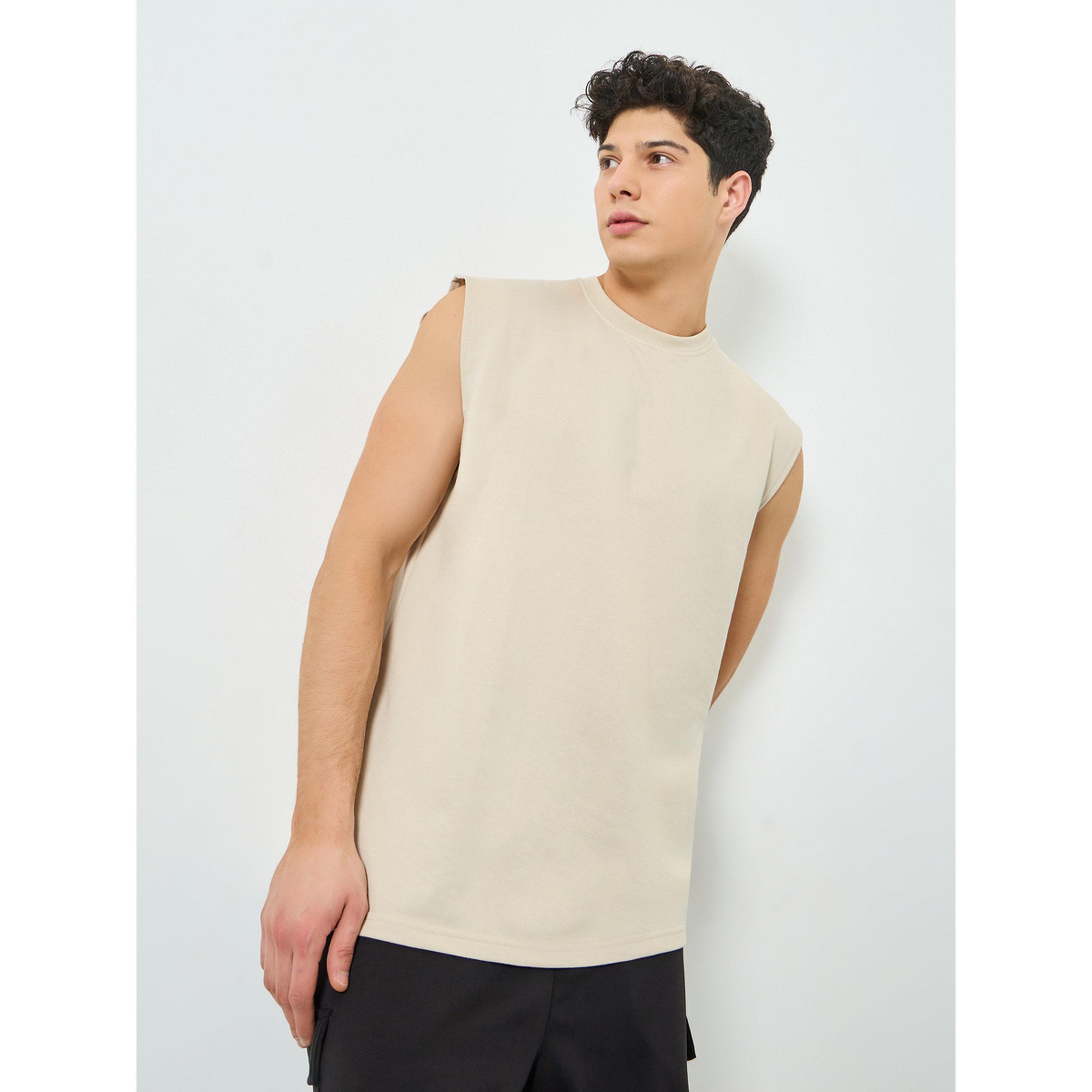 Styli Men Beige Graphic Print Oversized Tank-men-clothing-sportswearandactivewear-tshirtsandpolos-image-1