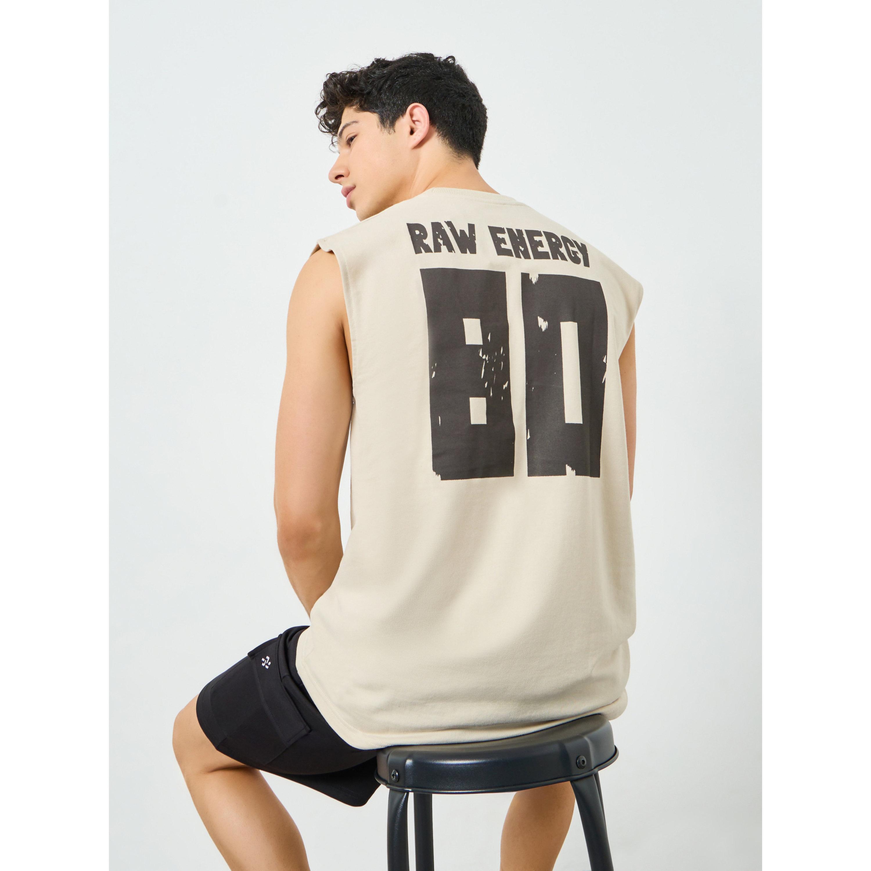 Styli Men Beige Graphic Print Oversized Tank-men-clothing-sportswearandactivewear-tshirtsandpolos-image-3