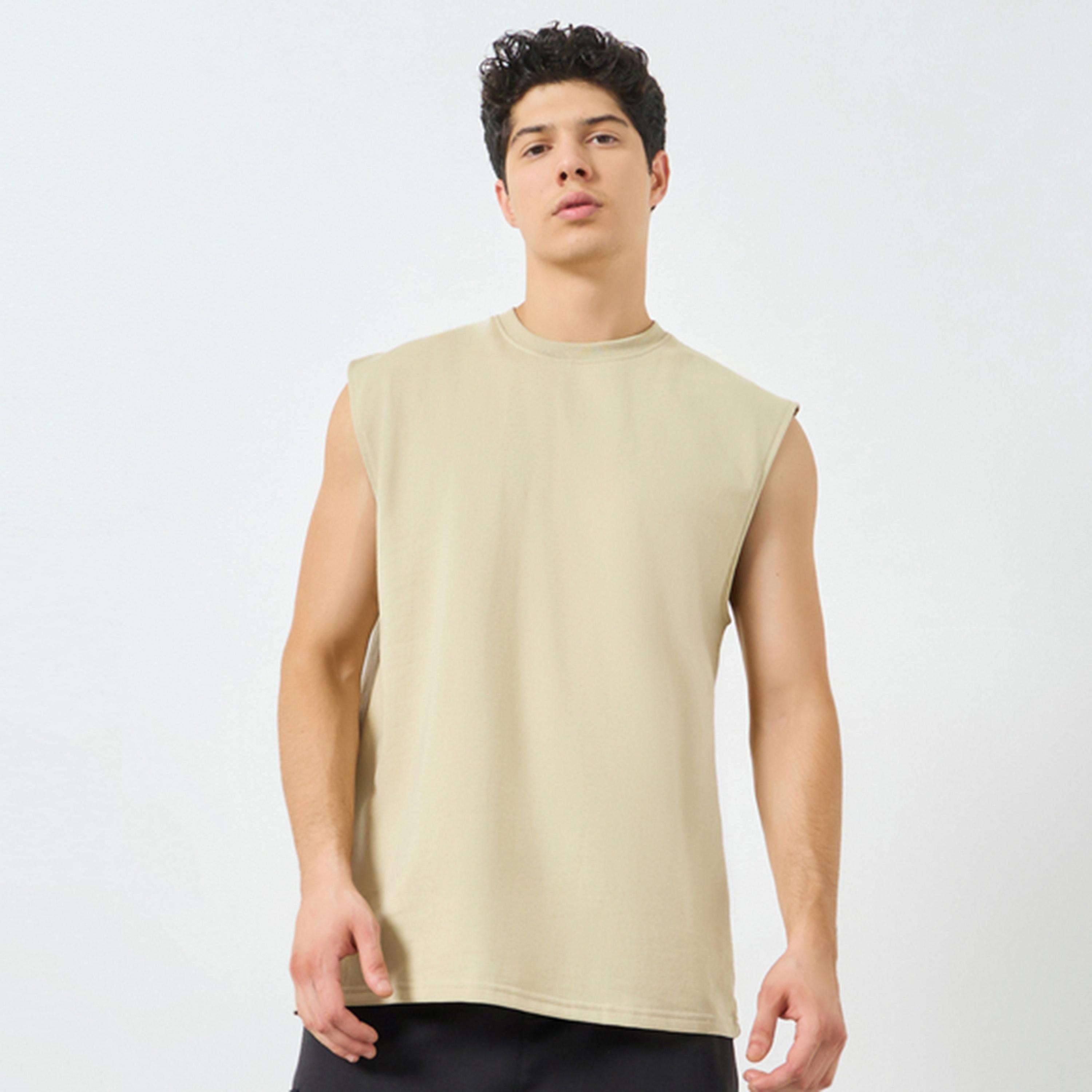 Styli Men Khaki Graphic Print Oversized Tank-men-clothing-tshirtsandpolos-vests-image-1
