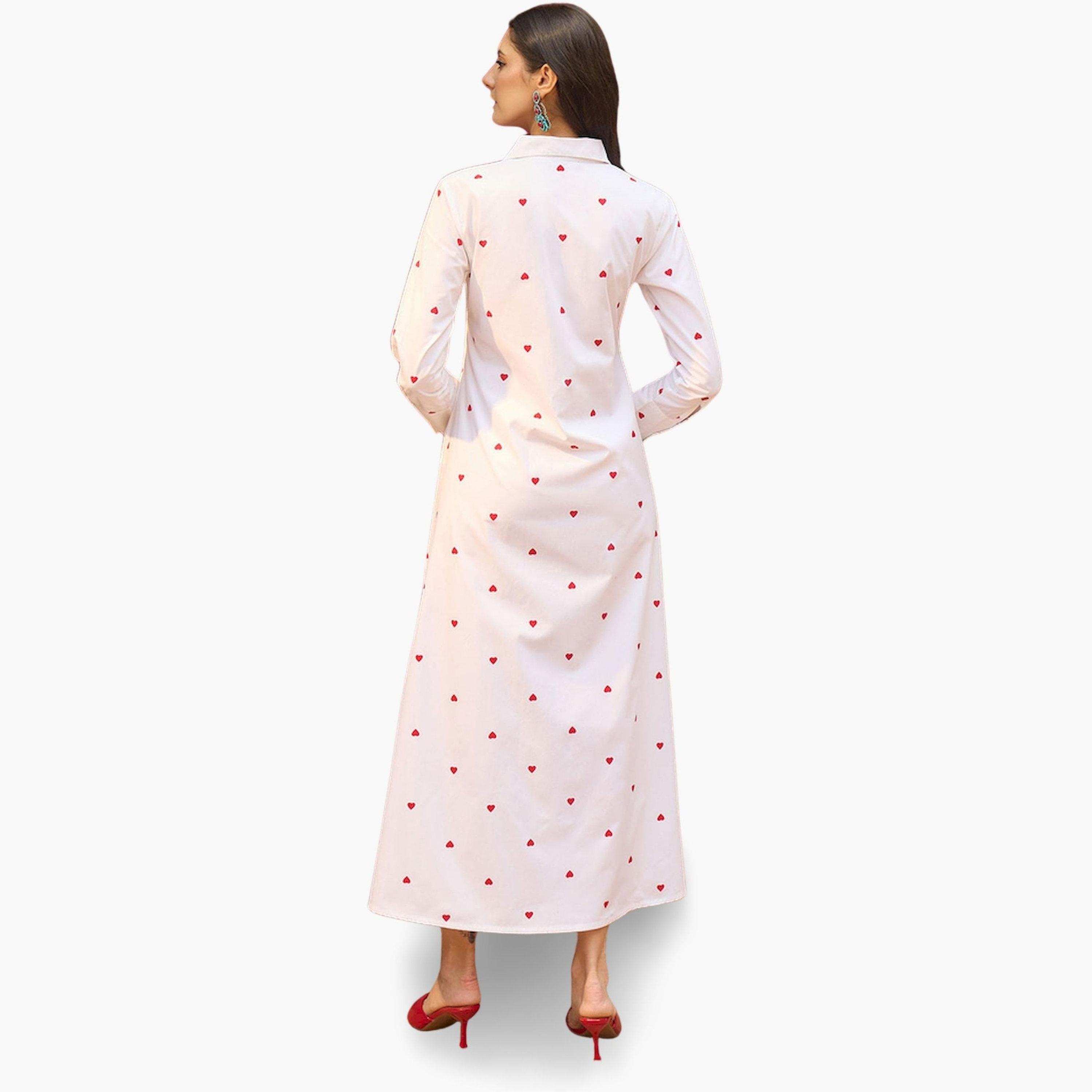 ساسافراس × ستايلي - فستان ماكسي أبيض نقشة قلوب تصميم A-women-clothing-dresses-image-5
