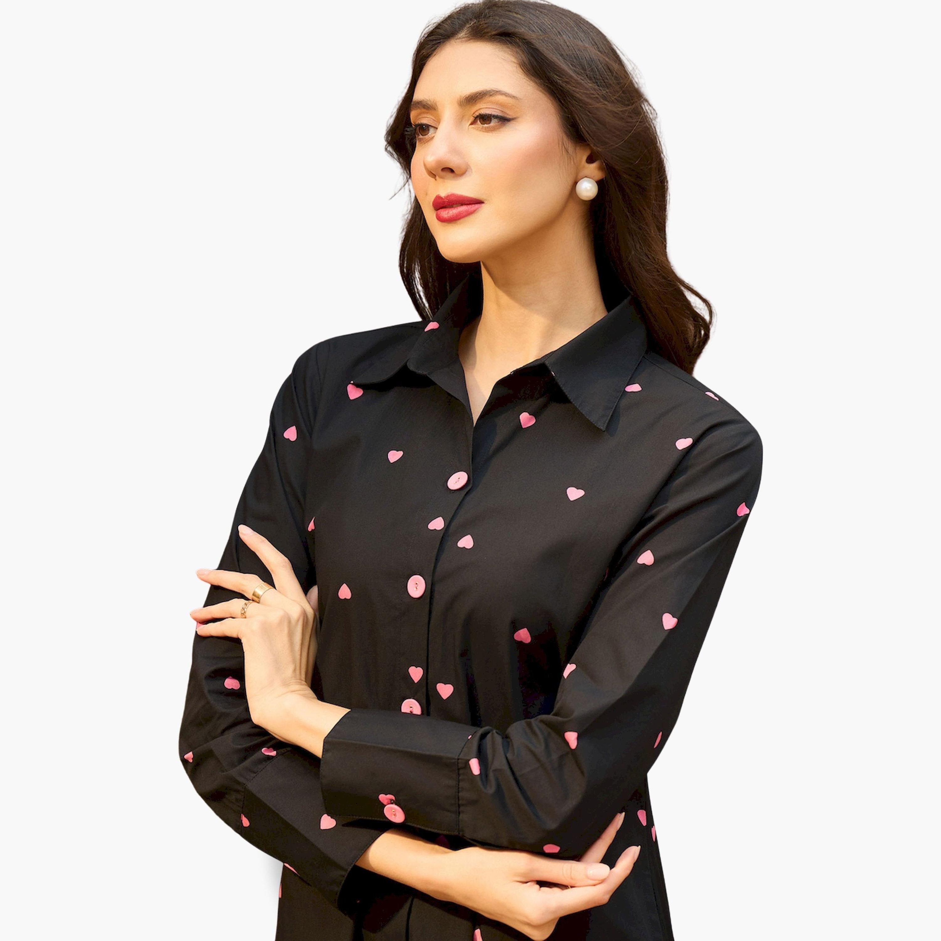 ساسافراس × ستايلي - فستان ماكسي أسود نقشة قلوب تصميم A-women-clothing-dresses-image-4