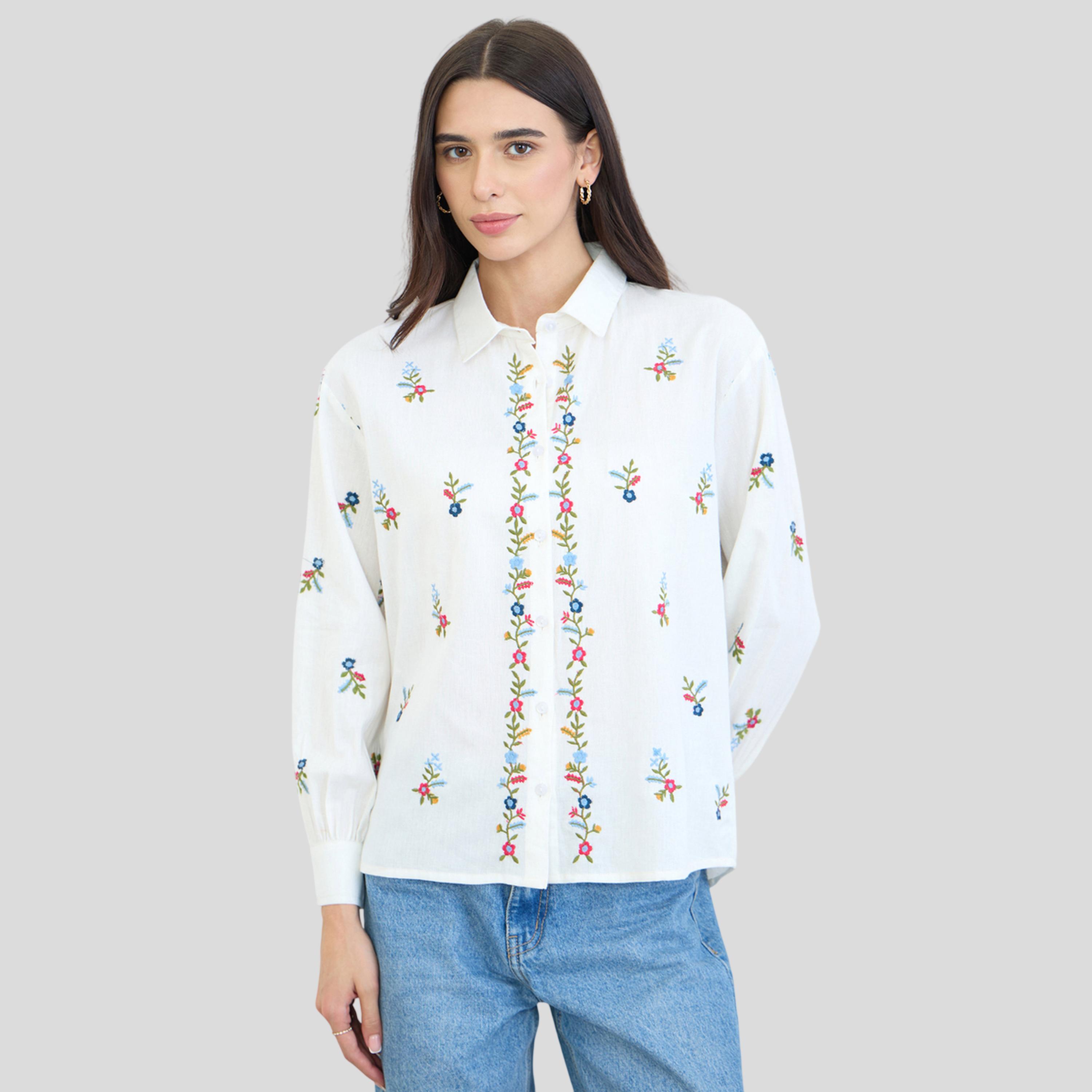 Styli Off White Embroidered Cotton Shirt-women-clothing-shirtsandblouses-shirts-image-1