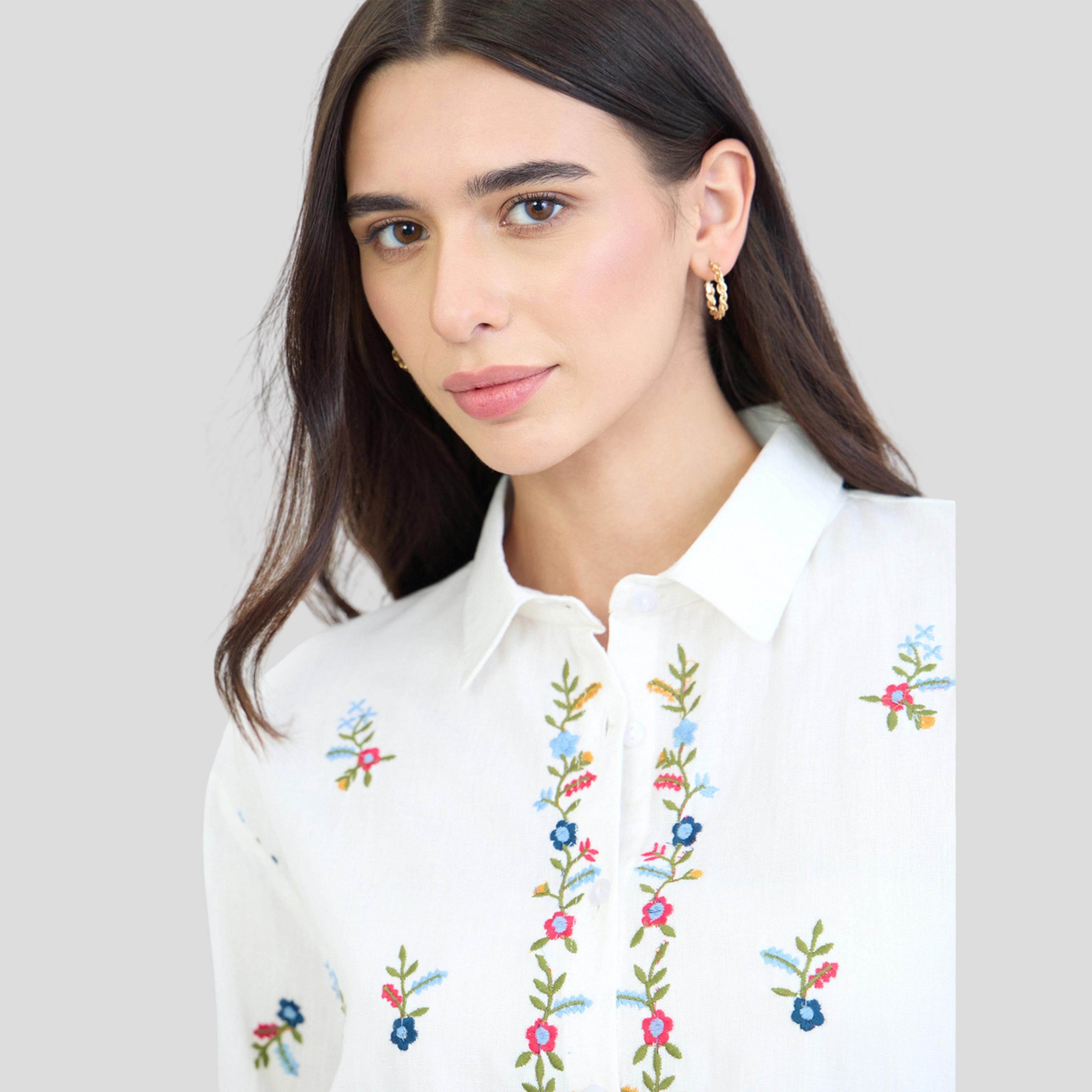 Styli Off White Embroidered Cotton Shirt-women-clothing-shirtsandblouses-shirts-image-5