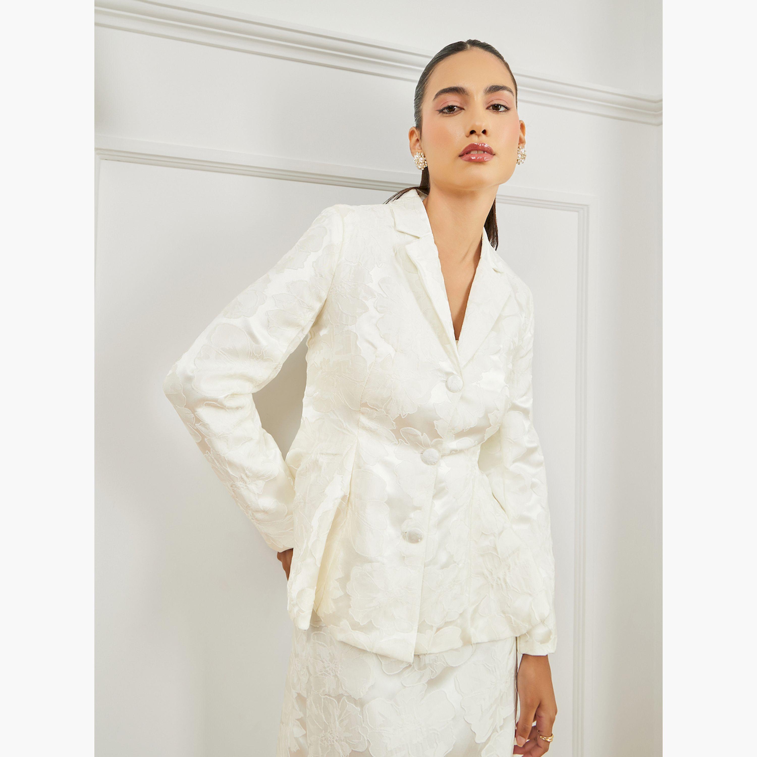 Styli Cream Jacquard Peplum Blazer with Buttons-women-clothing-coatsandjackets-blazers-image-1