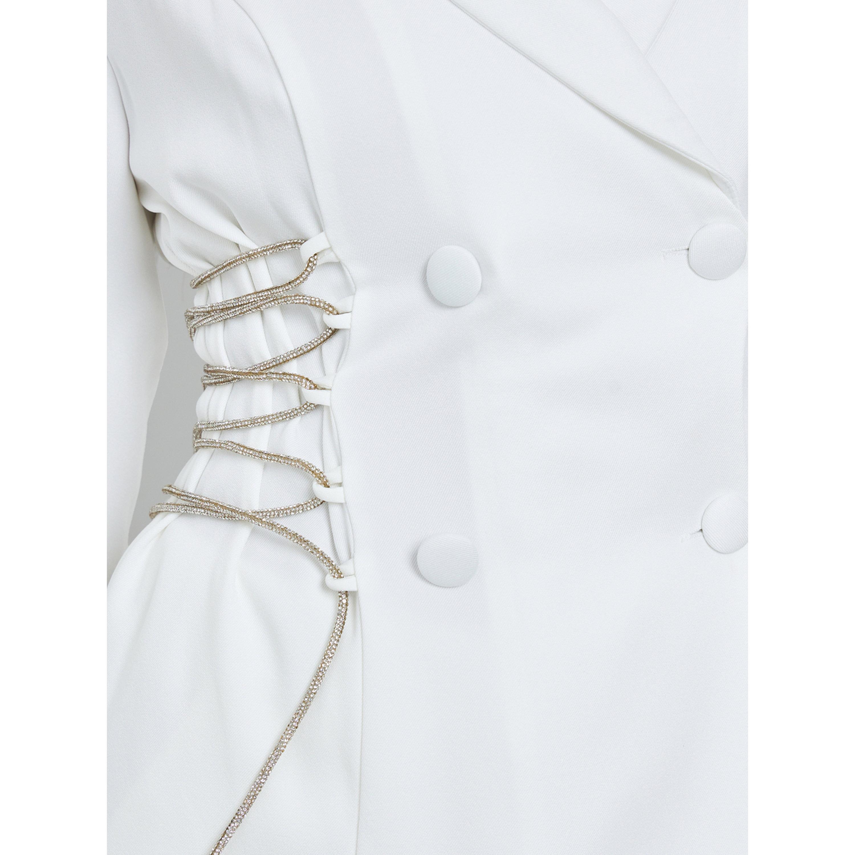 Styli White Embellished Tie-Detail Double Breasted Blazer-women-winterwear-coatsandjackets-jackets-image-5