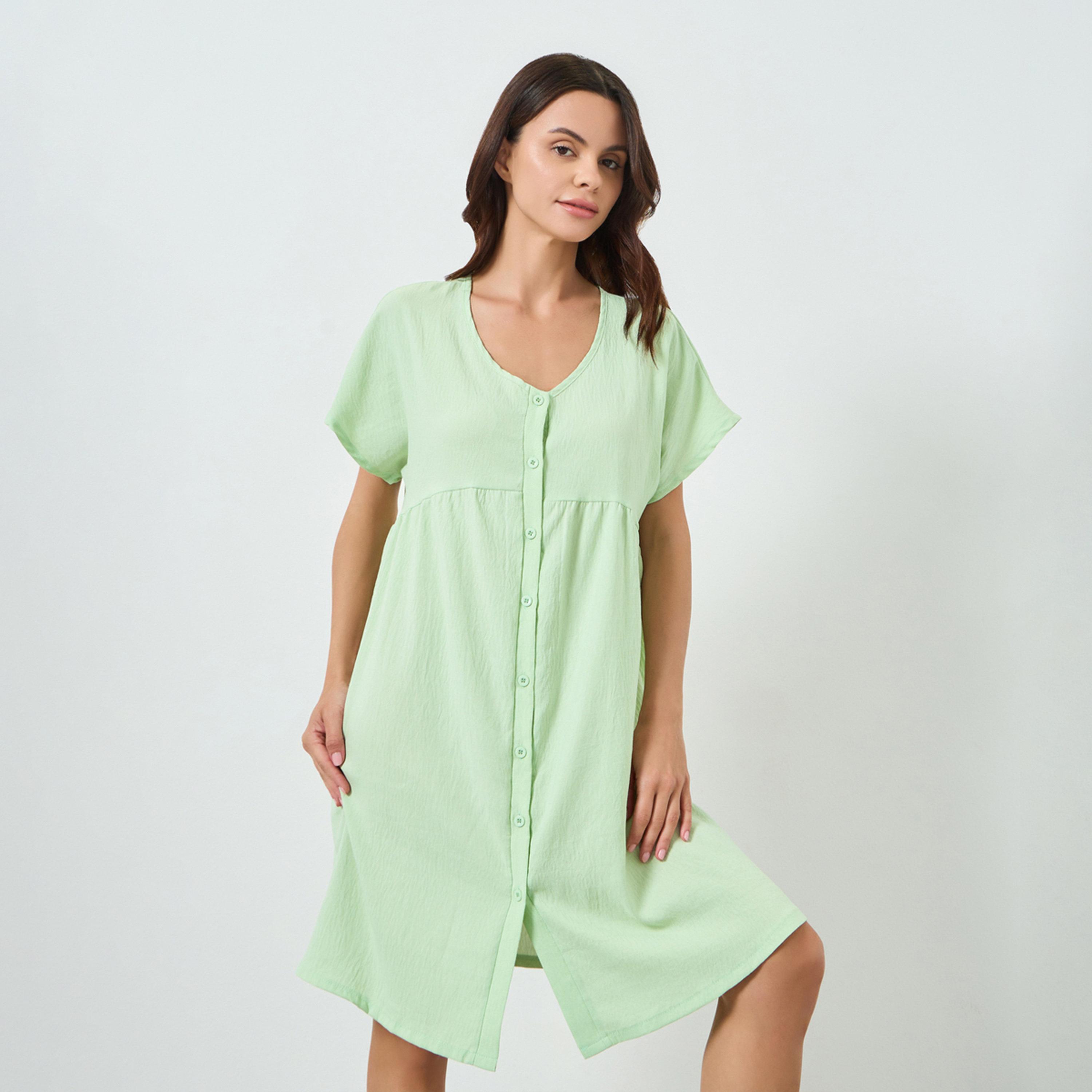 قميص نوم بأزرار وتفاصيل مجعدة-women-clothing-nightwear-nighties-image-1