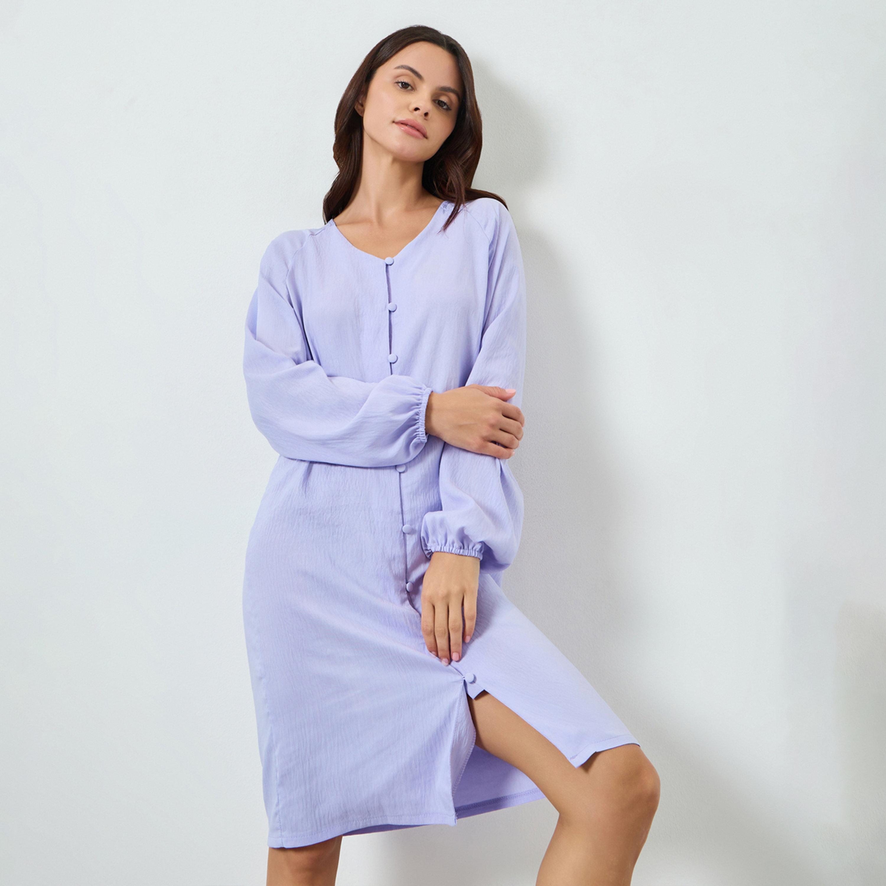 قميص نوم بأزرار وهمية وتفاصيل مجعدة-women-clothing-nightwear-nighties-image-1