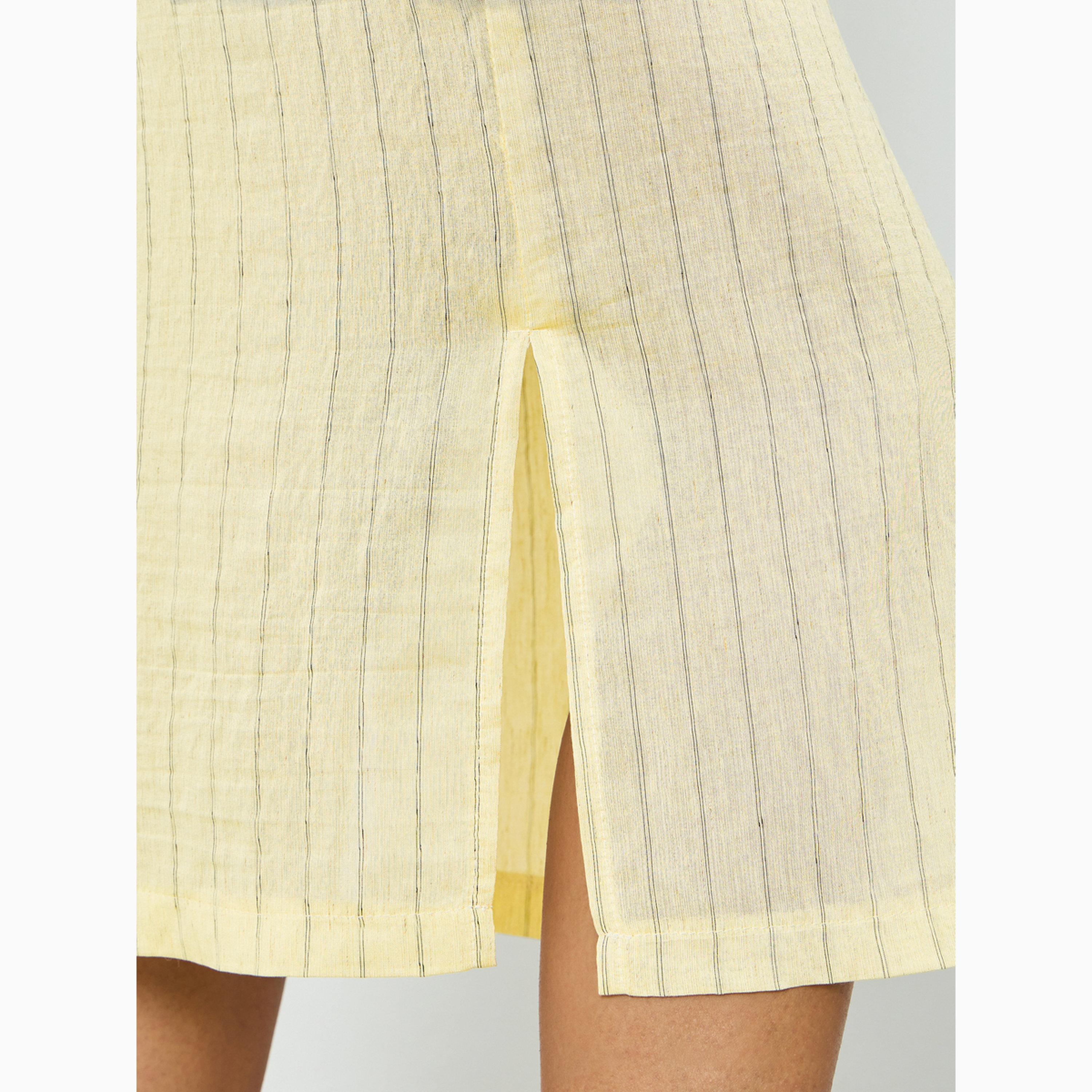 Styli Textured Double Striped Side Slit Viscose Blend Nightdress-women-clothing-nightwear-nighties-image-5