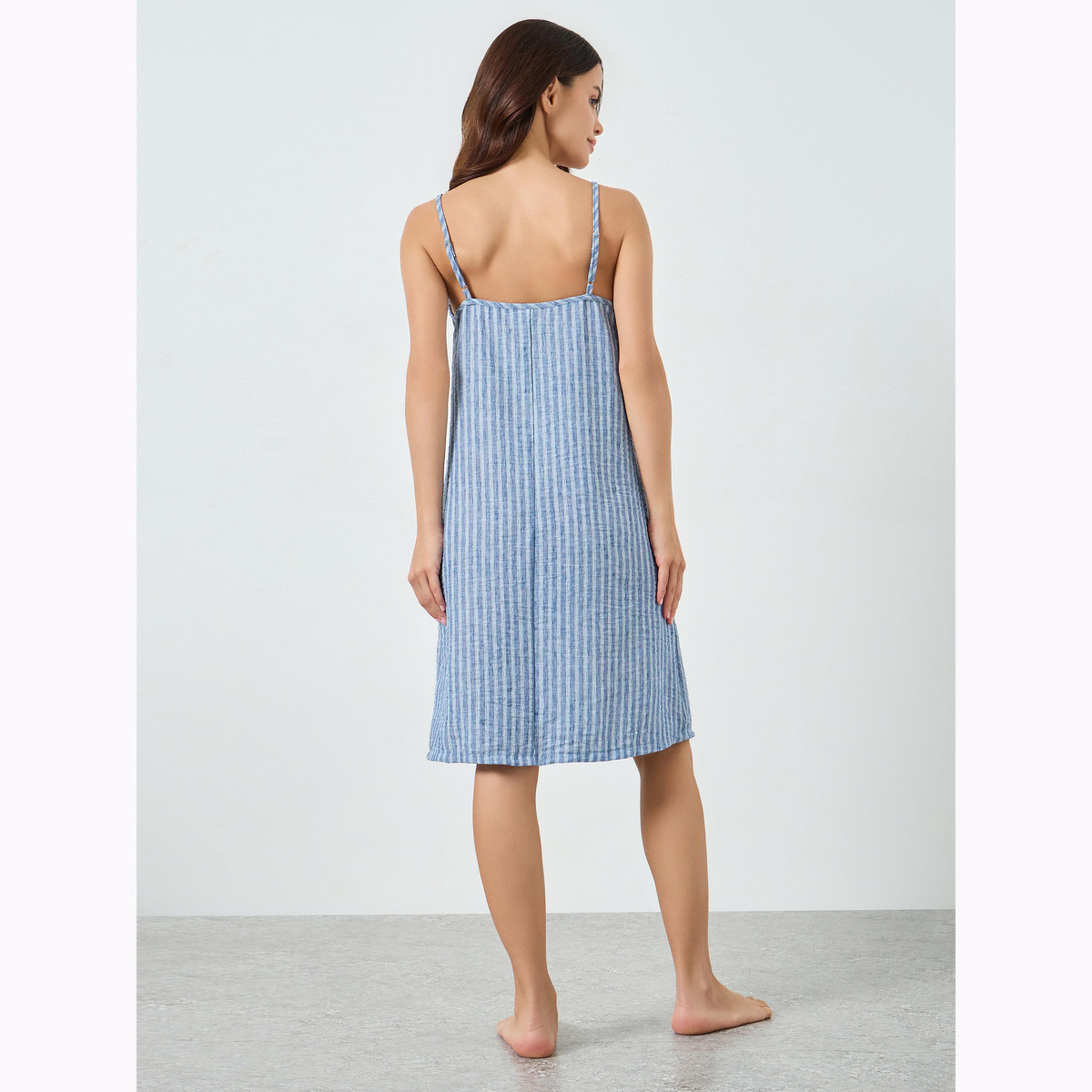 فستان بحمالات بنمط كتان مخطط-women-clothing-nightwear-nighties-image-3