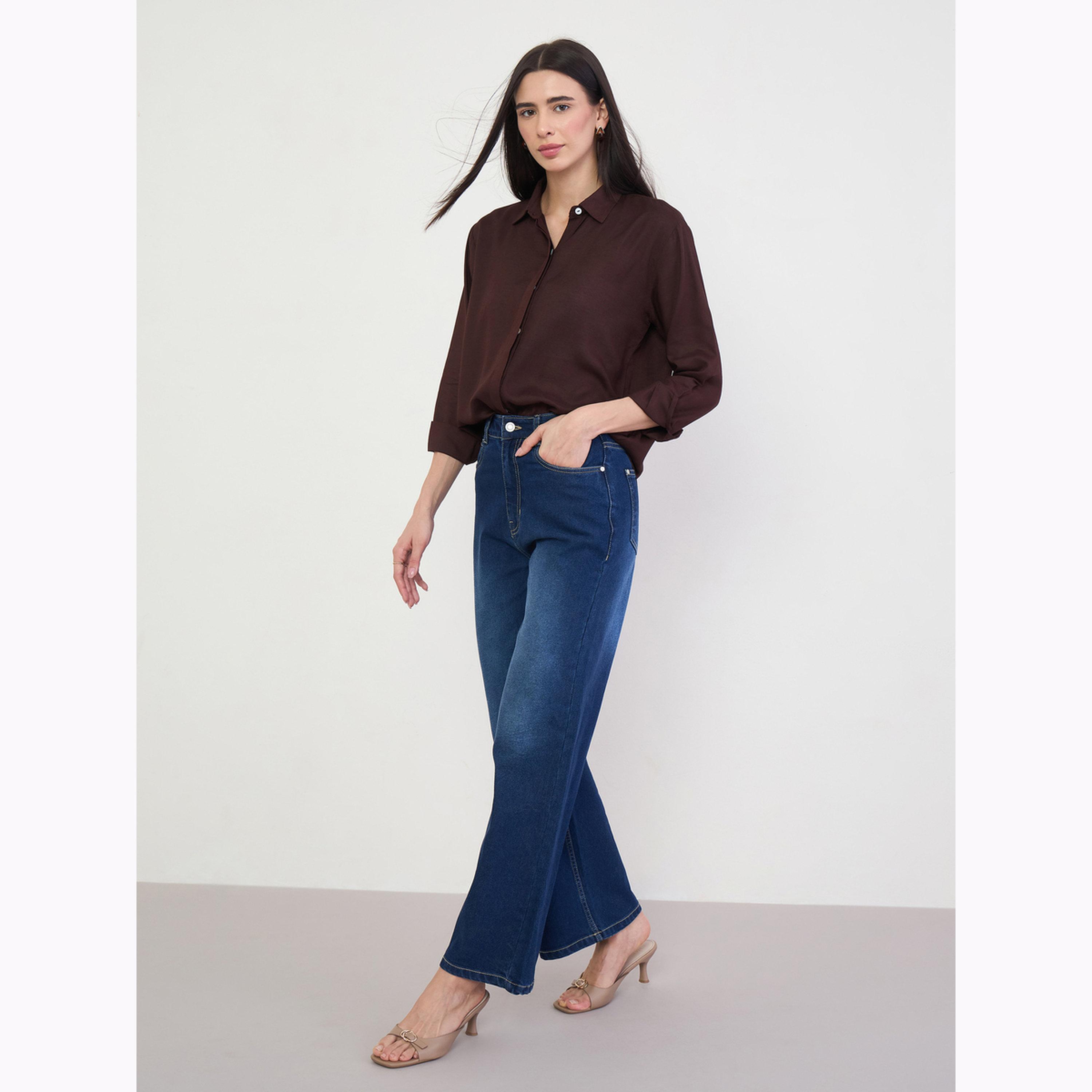Styli Brown Linen Blend Relaxed Fit Shirt-women-clothing-shirtsandblouses-shirts-image-2