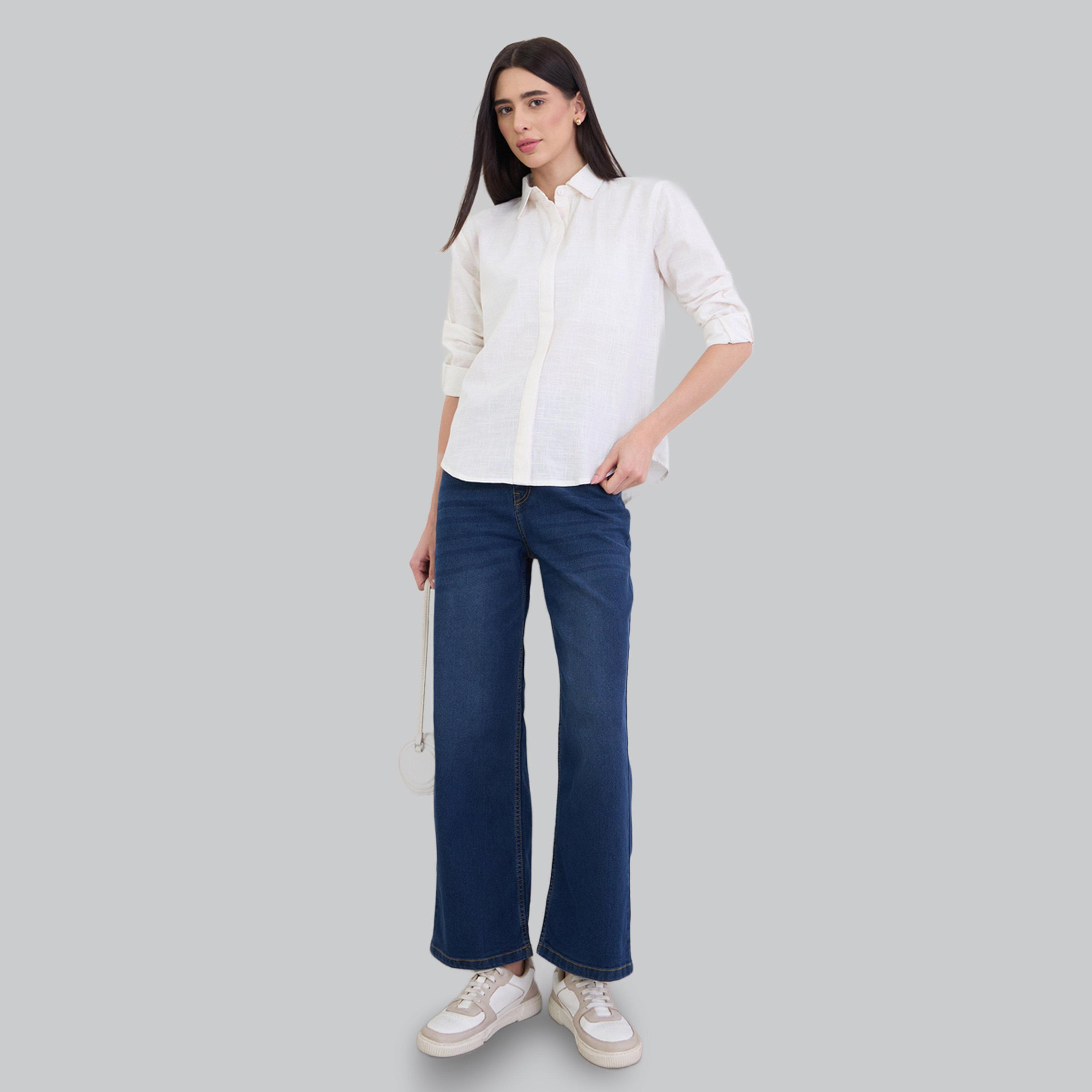 Styli Off White Linen Blend Relaxed Fit Shirt-women-clothing-shirtsandblouses-shirts-image-2