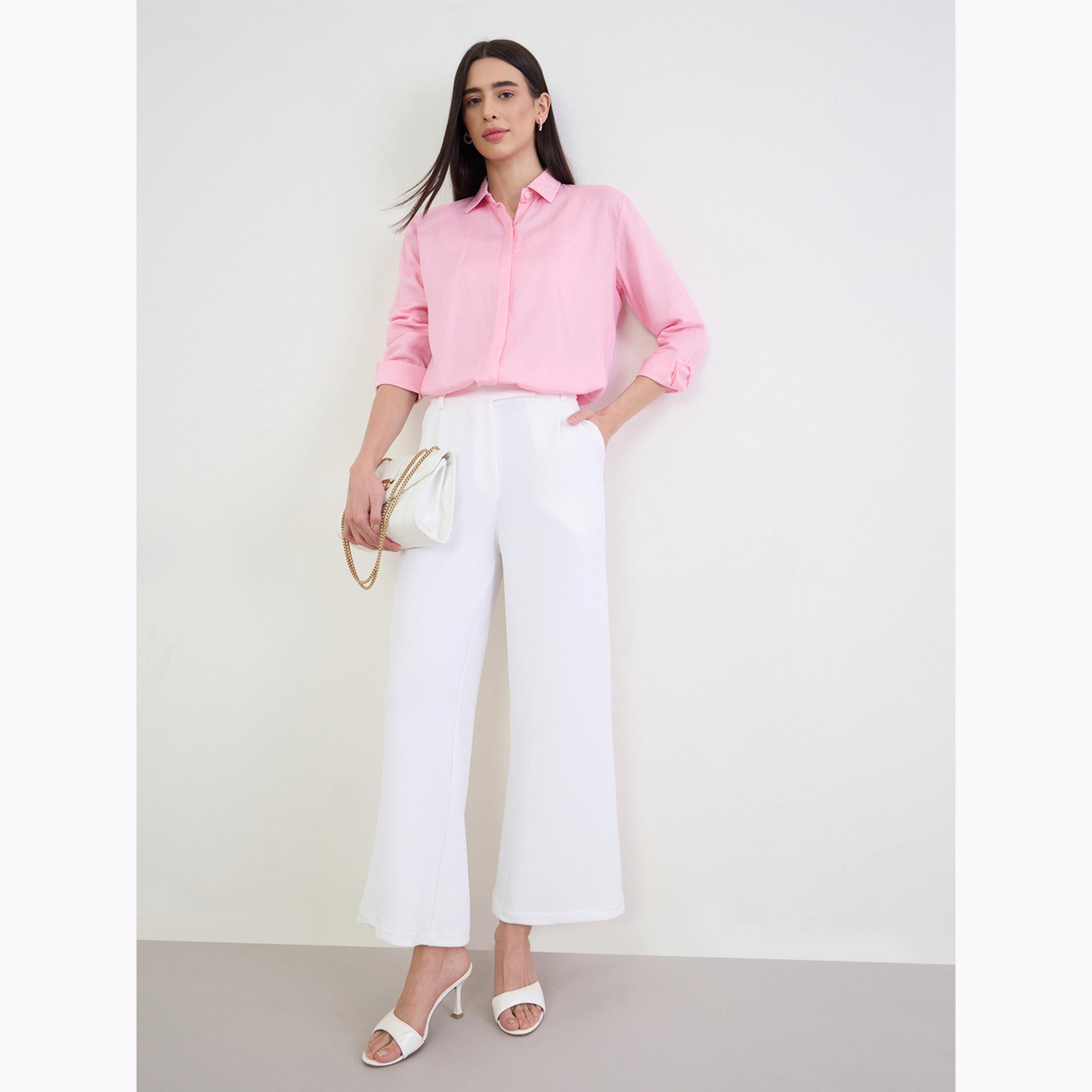 Styli Pink Linen Blend Relaxed Fit Shirt-women-clothing-shirtsandblouses-shirts-image-2